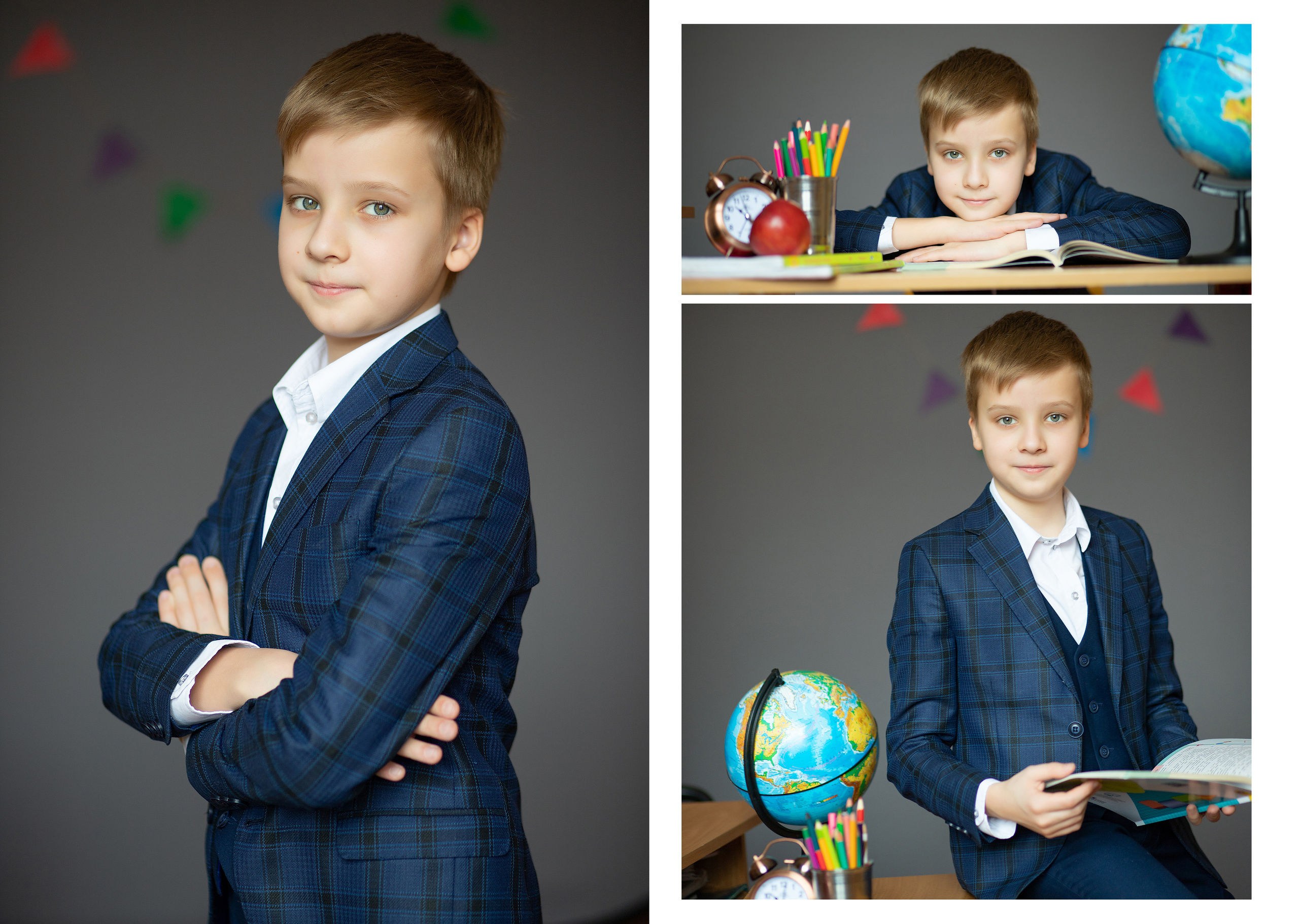 фотосессия школьника на сером фоне