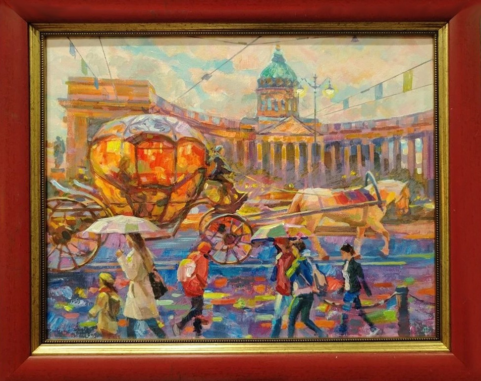 Город, виды Санкт-Петербурга, Казанский Собор, карета, проспект