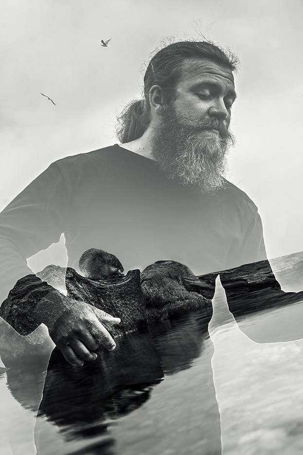 Мужской портрет с двойной экспозицией моря и птиц — фотограф Краснодар