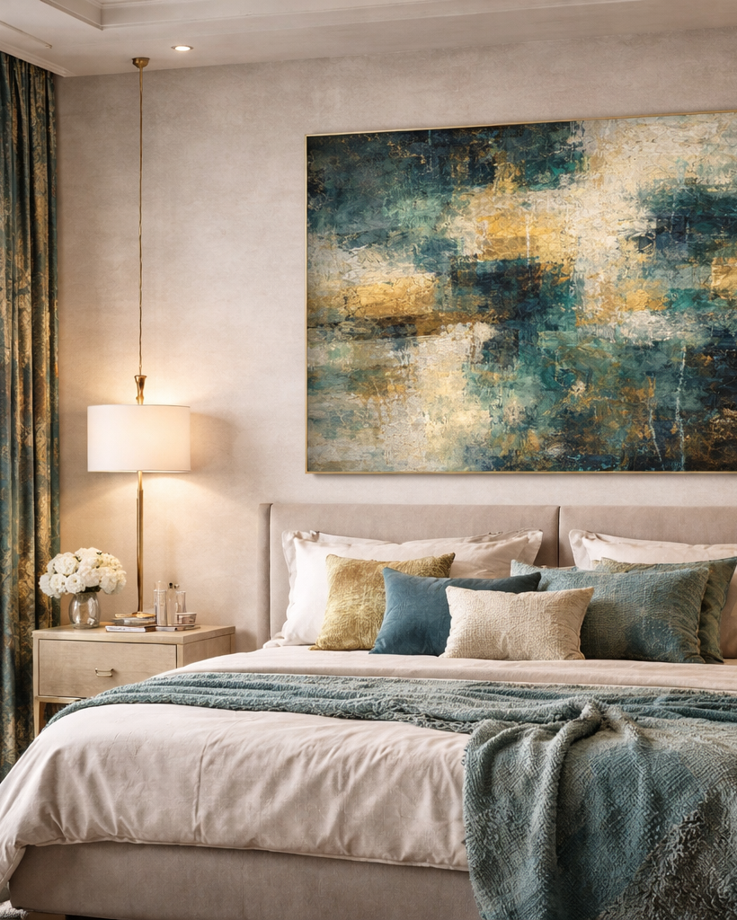 Авторская абстрактная картина в интерьере, современное искусство, дизайнерский декор, уникальная художественная работа. Авторская абстрактная картина «Ритм пространства» в дизайнерском интерьере, художественное полотно с ритмичной композицией и архитектурной логикой форм