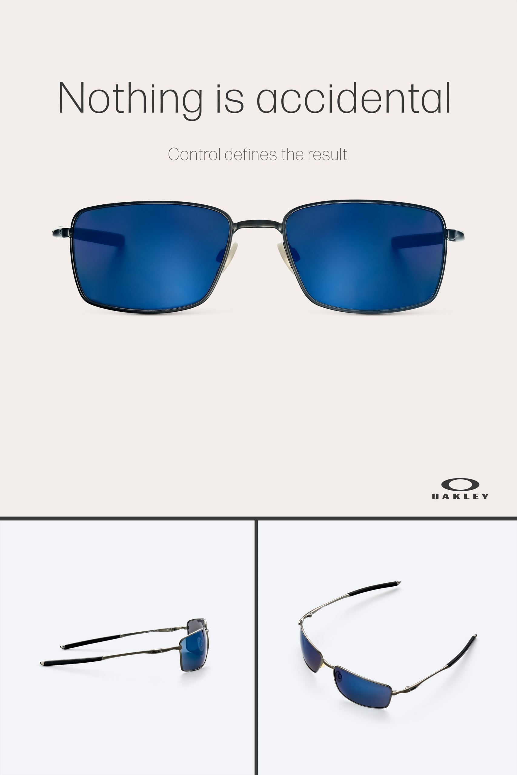 Солнцезащитные очки с синей линзой в рекламном коллаже с разными ракурсами — визуальная подача очков для бренда и e-commerce