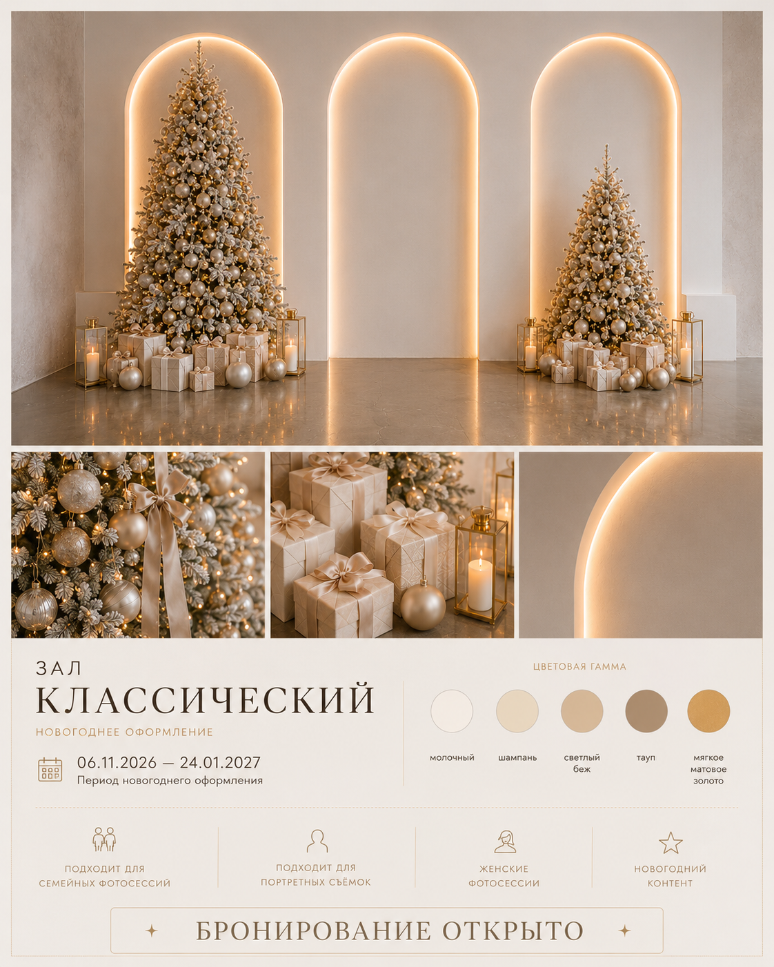 НОВОГОДНЕЕ ОФОРМЛЕНИЕ: ЗАЛ КЛАССИЧЕСКИЙ (РЕФЕРЕНСЫ). «Moon» — фотостудия в Красноярске