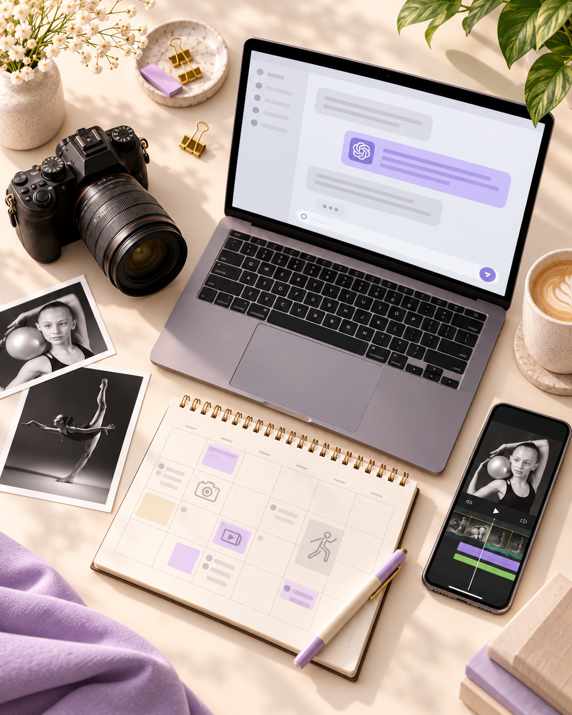 Программа курса ChatGPT для фотографов: чат, календарь контента и примеры спортивных кадров