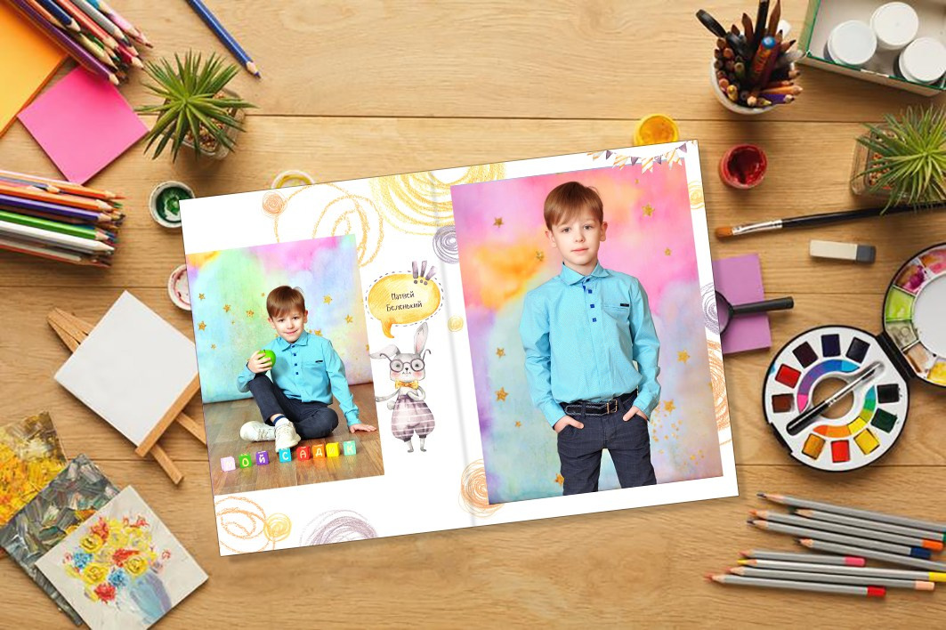 Выпускные альбомы в детский сад  1 разворот супер мини заказать Иваново Ярославле Костроме Владимире. Выпускные альбомы в Иваново в детский сад и школу. Александр и Светлана Янкины