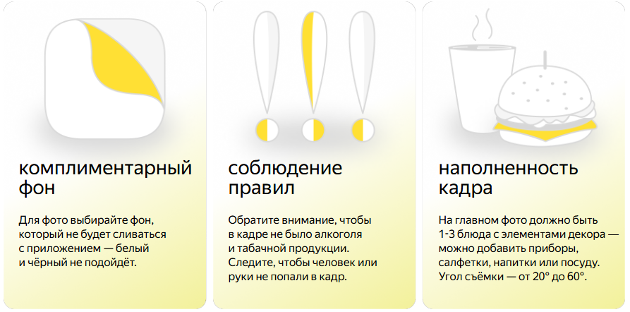 Требования к фото для Яндекс.Еда