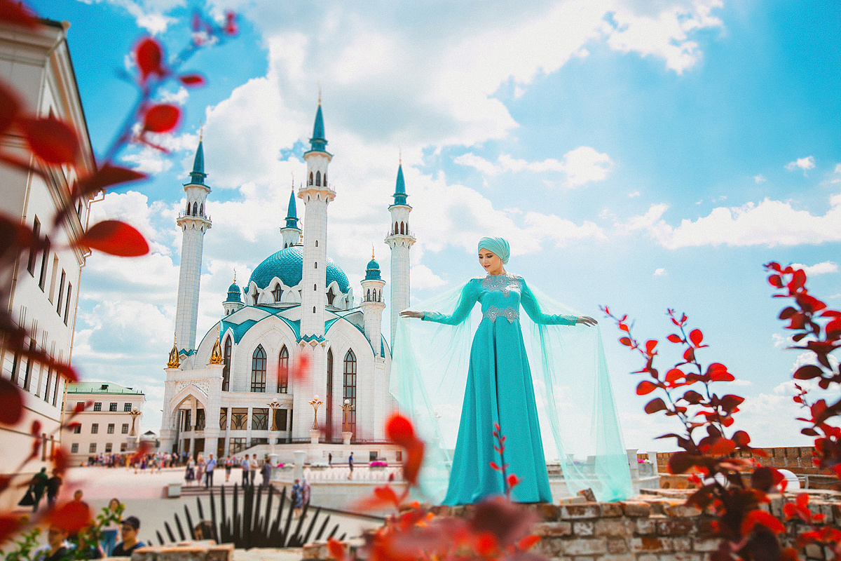 никах в мечети Кул Шариф, платье на никах, мусульманская свадьба, платок на никах