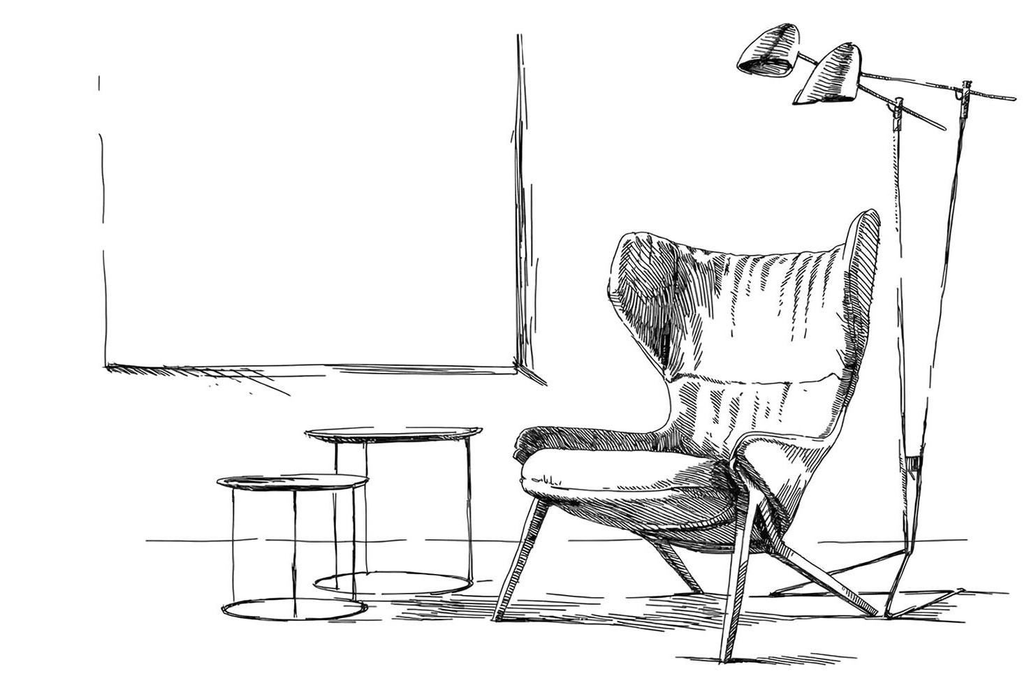 интерьерный набросок в карандаше