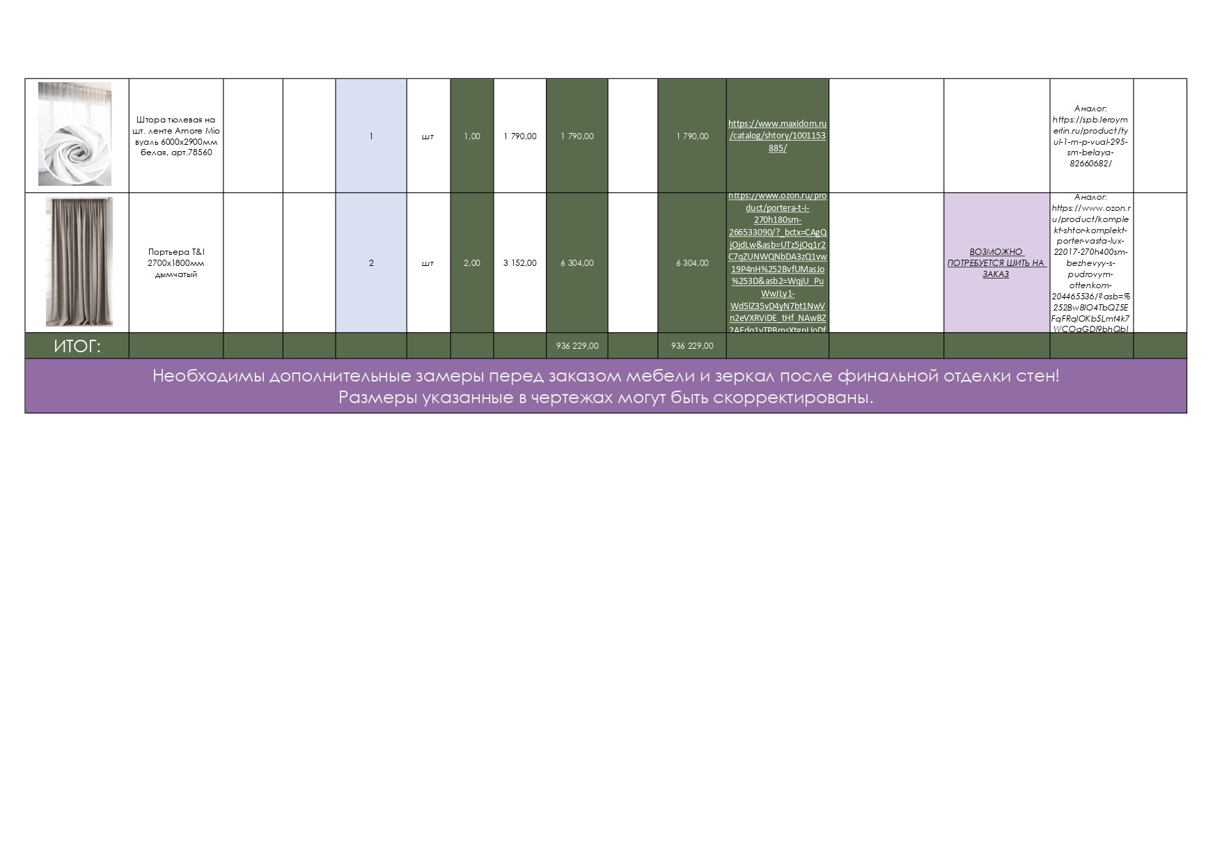 Смета. Дизайнер интерьеров Olala interior design