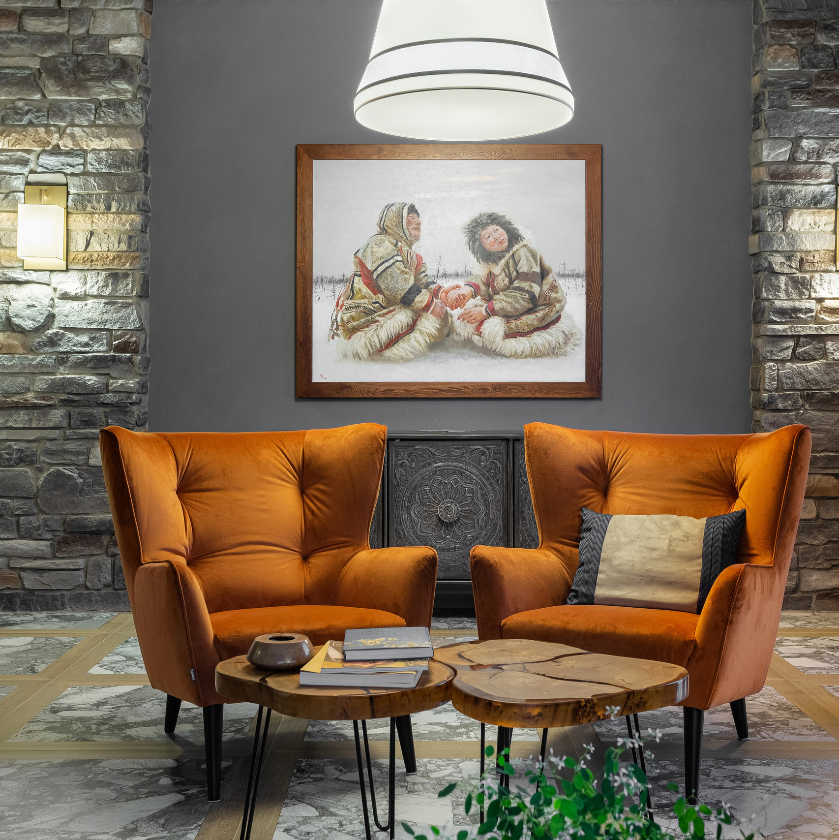 Интерьерная фотография гостиной в поселке Шамони Красноярск