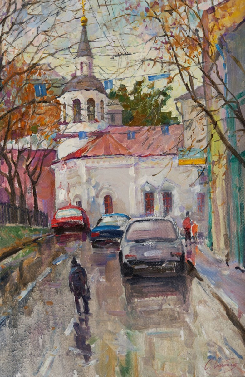 Картина маслом старая Москва, холст масло, городской пейзаж художник Станислав Скобелев
