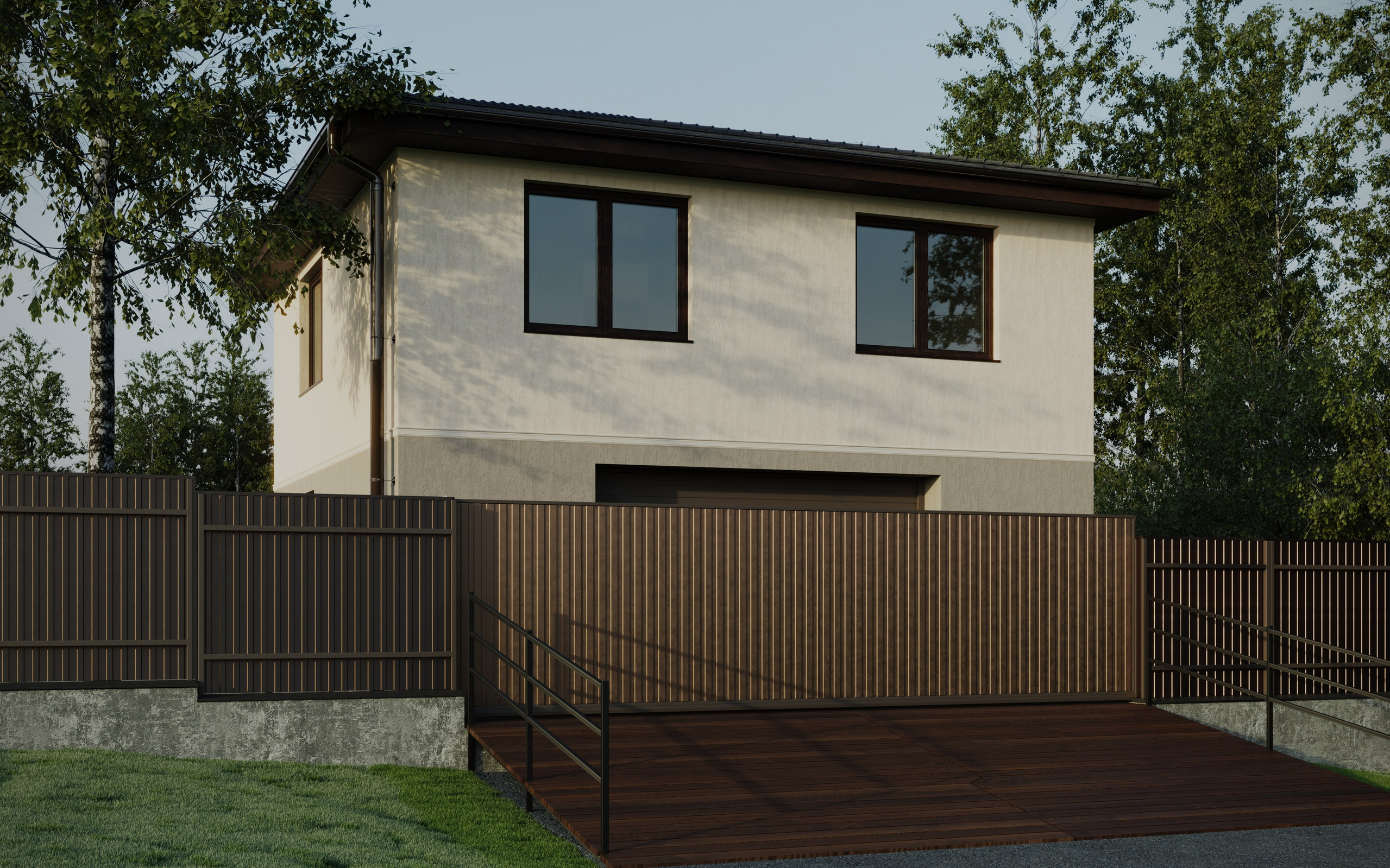 Фотореалистичный экстерьер гостевого дома в окружении природы — архитектурная 3D графика