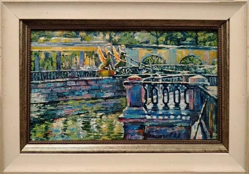 Город, виды Санкт-Петербурга, Банковский мост, грифоны, решетка