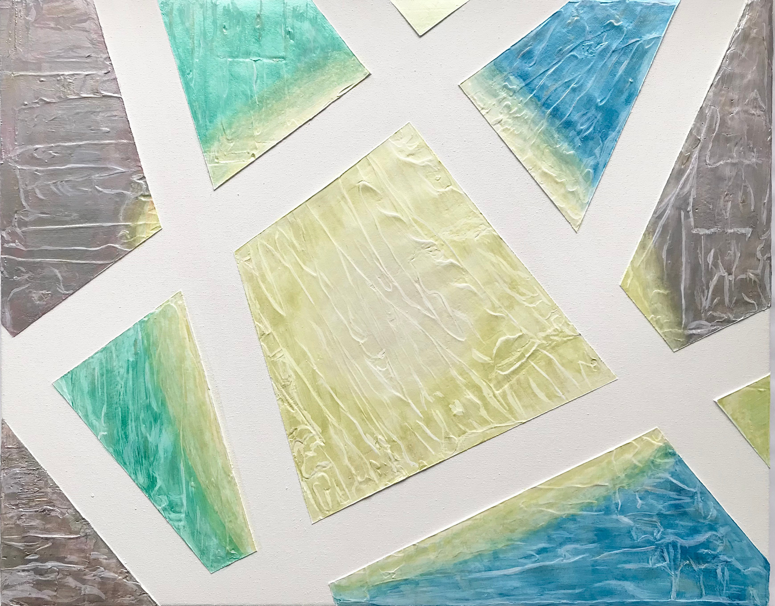 картина современная детская солнечный зайчик фактурная линейная интерьерная желто-голубая