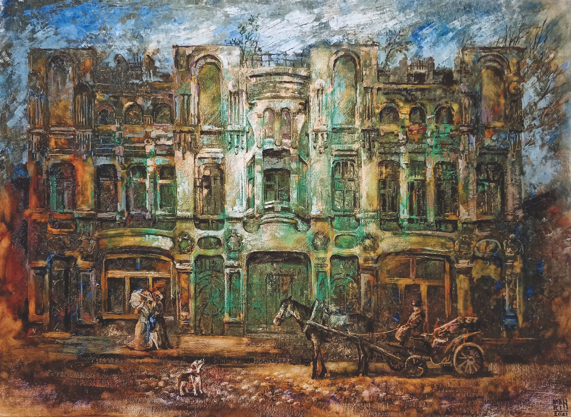 картины, интерьерные картины, картины маслом, масло, природа, живопись, Нижний Новгород, город, картина с Нижнем Новгородом, виды Нижнего, церковь, картина с церковью, усадьба, старина, ретро стиль, прогулка по Нижнему, осень, осенняя картина, Старый Нижний, нижегородские виды, улица Алексеевская, усадьба