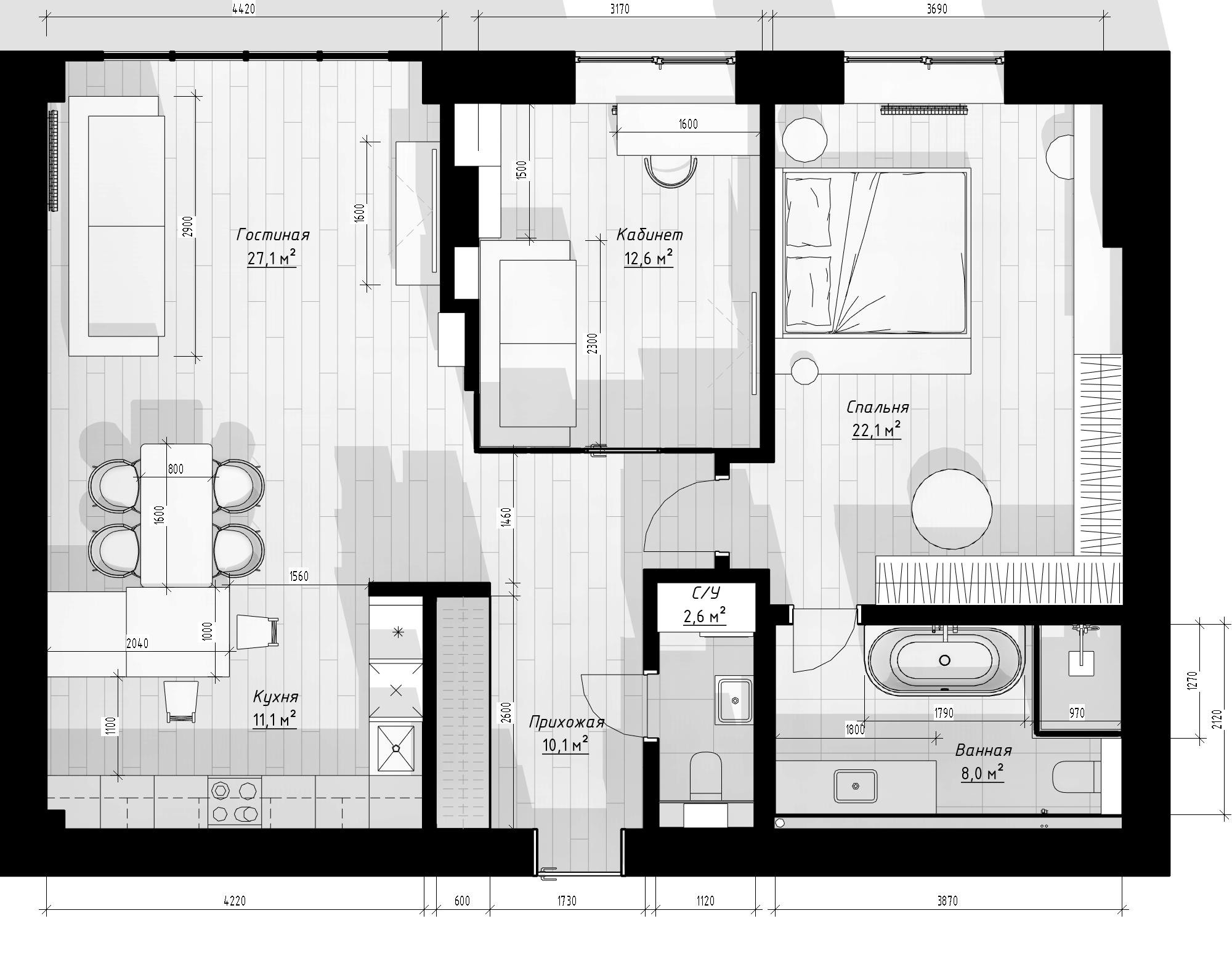 Квартира ЖК Графит 87-34 Игорь. Архитектурно-дизайнерское бюро ROOMS