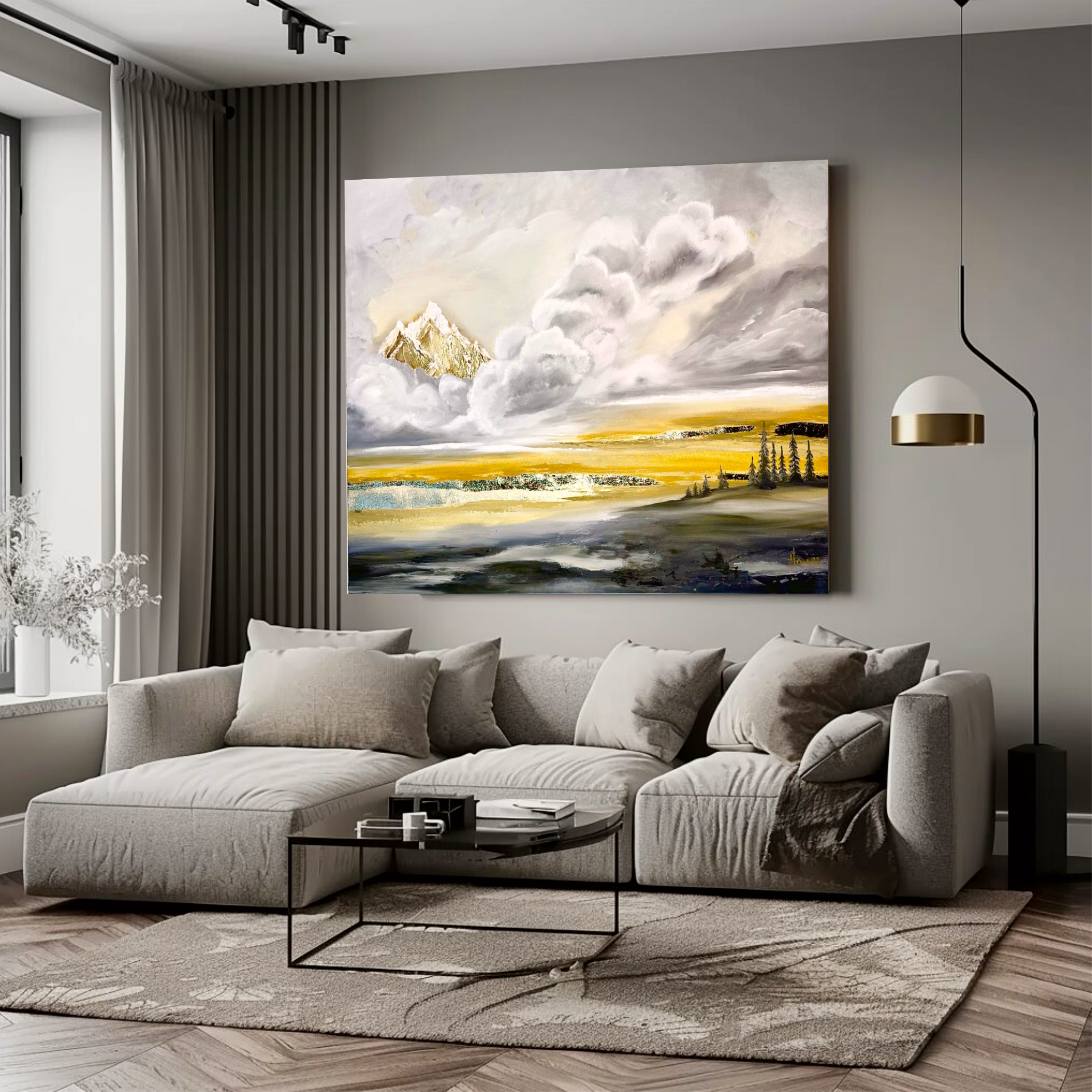 черная картина с золотом