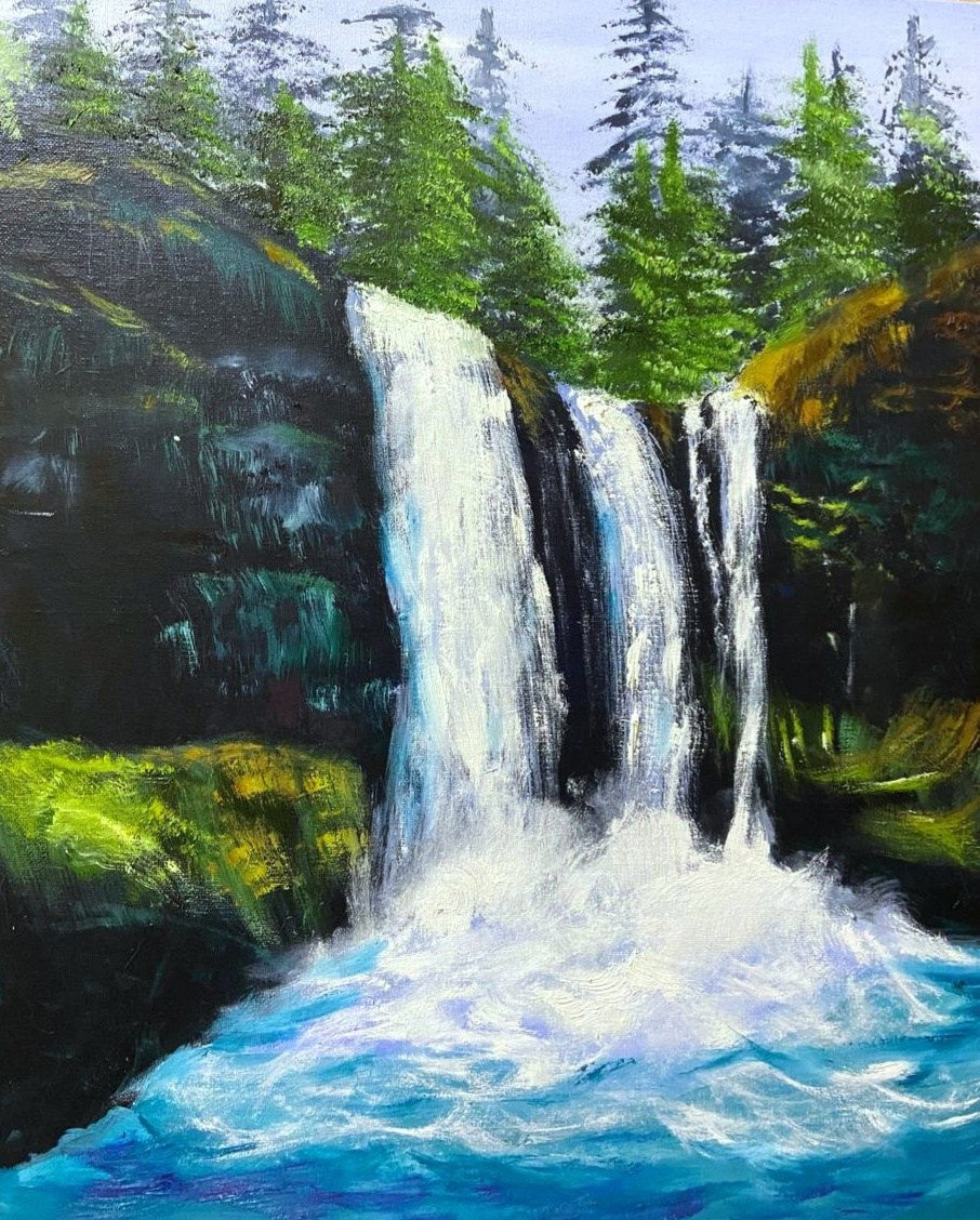 картины, интерьерные картины, масло, горы, водопад, природа, живопись, акрил