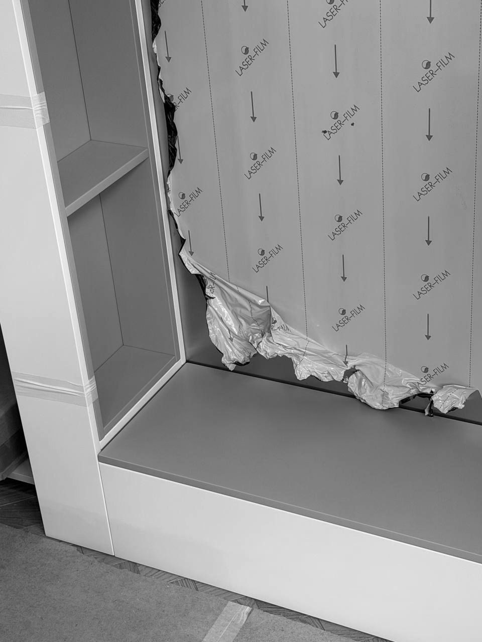 Detail of a kitchen cabinet during installation