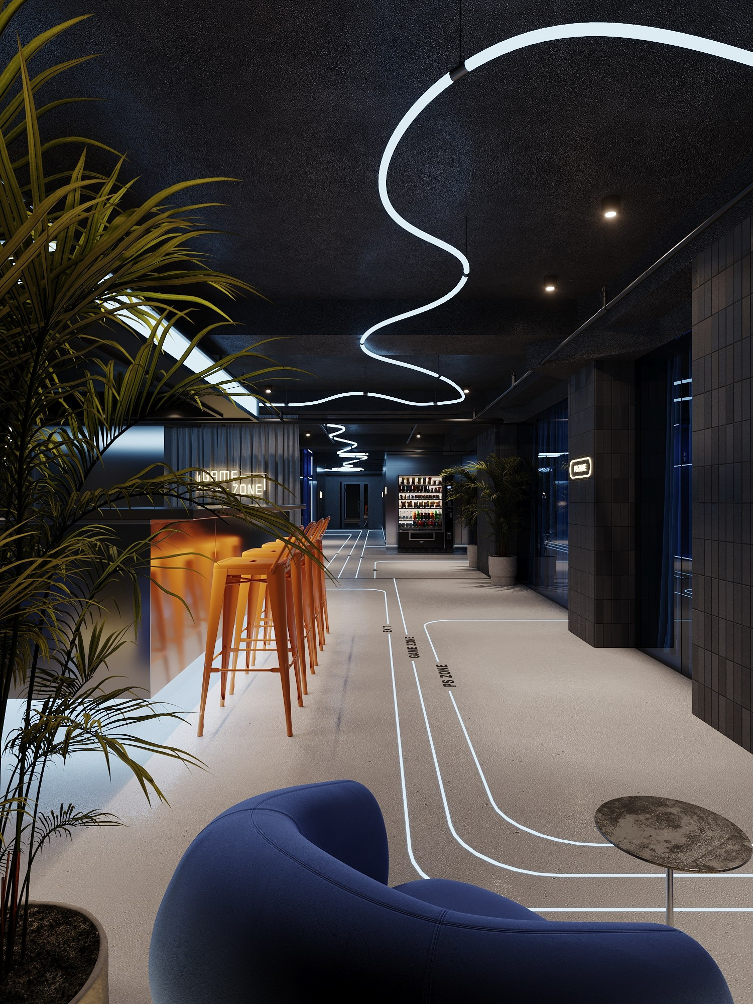 КОМПЬТЕРНЫЙ КЛУБ в КРК «ЗАРЯ» / 520 м². Rezells Architects — студия дизайна жилых и коммерческих интерьеров