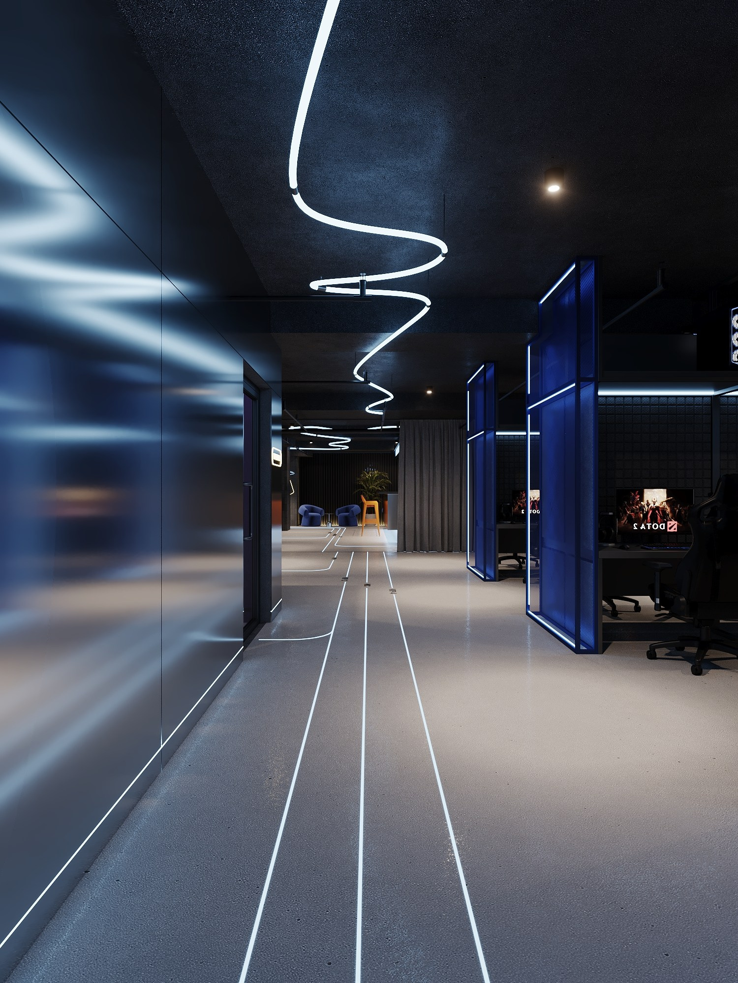 КОМПЬТЕРНЫЙ КЛУБ в КРК «ЗАРЯ» / 520 м². Rezells Architects — студия дизайна жилых и коммерческих интерьеров