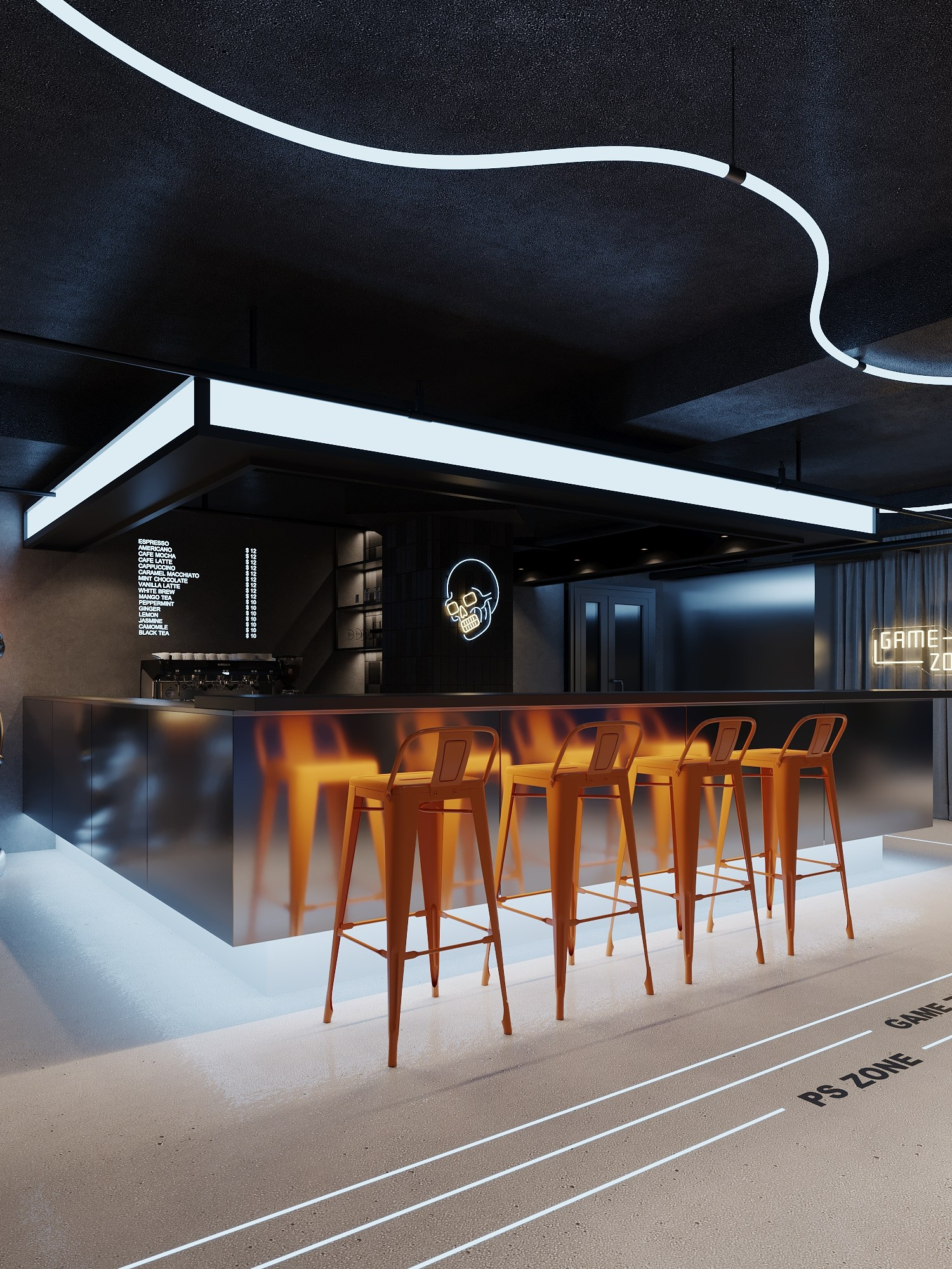 КОМПЬТЕРНЫЙ КЛУБ в КРК «ЗАРЯ» / 520 м². Rezells Architects — студия дизайна жилых и коммерческих интерьеров