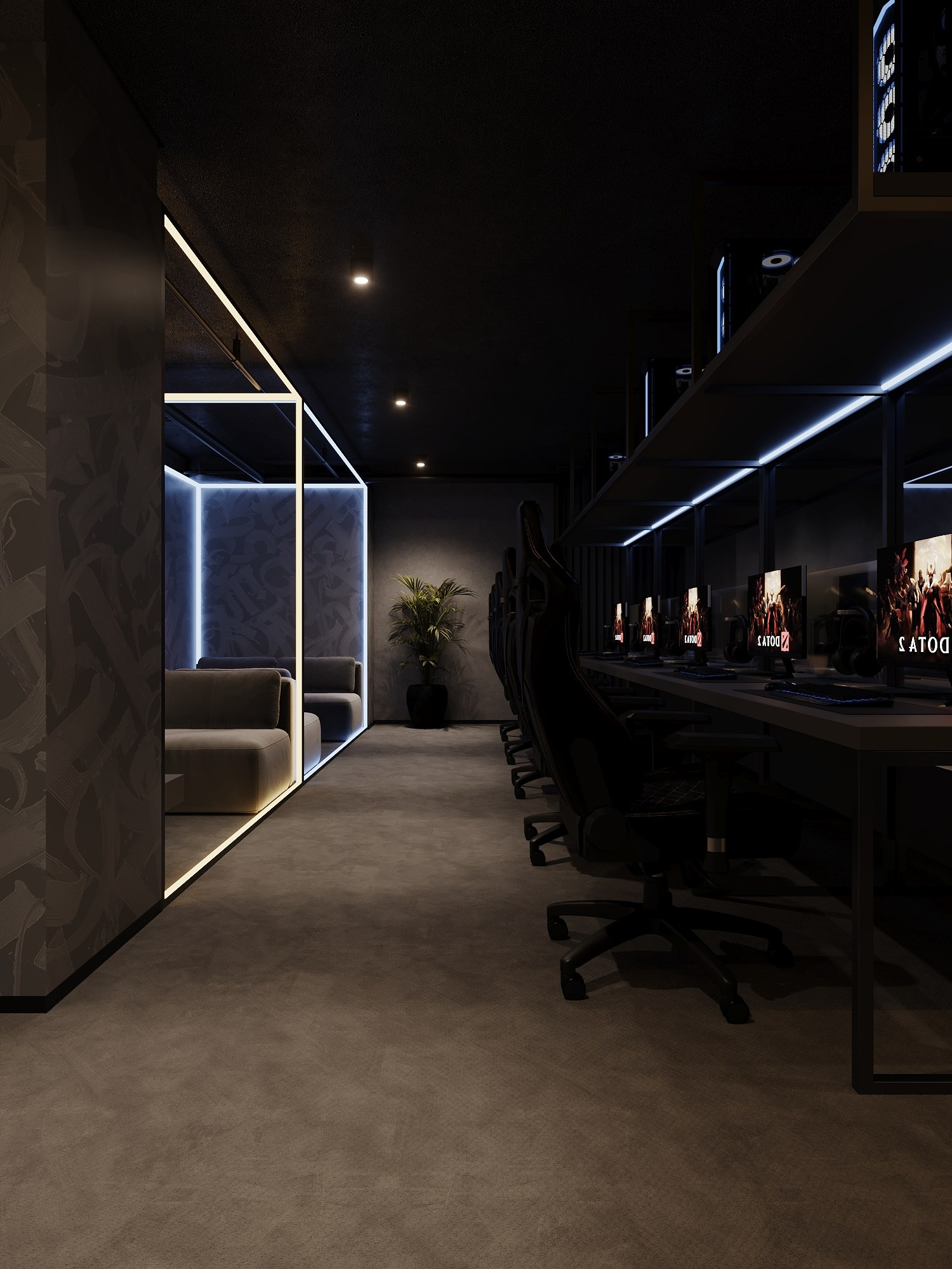 КОМПЬТЕРНЫЙ КЛУБ в КРК «ЗАРЯ» / 520 м². Rezells Architects — студия дизайна жилых и коммерческих интерьеров