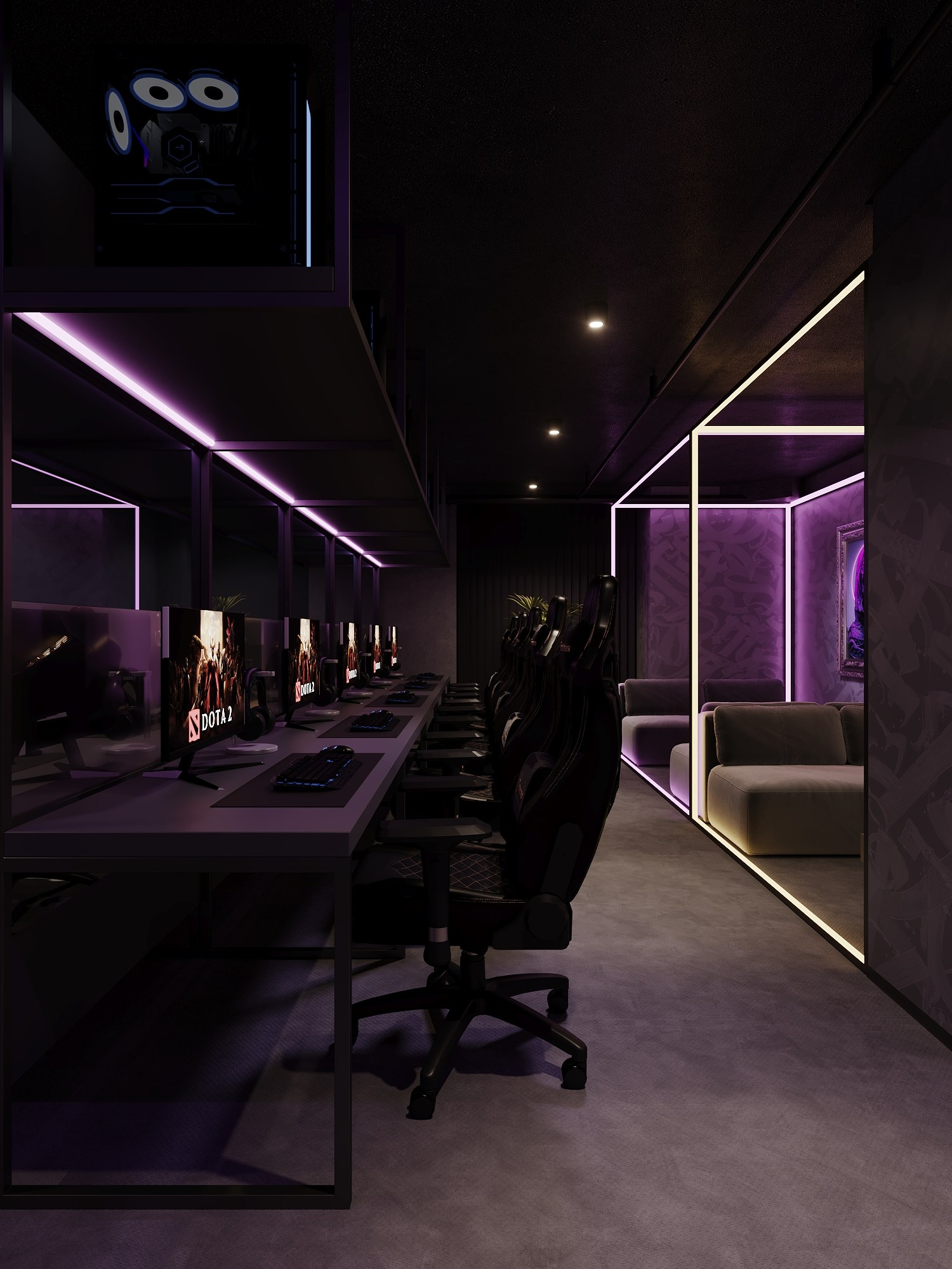 КОМПЬТЕРНЫЙ КЛУБ в КРК «ЗАРЯ» / 520 м². Rezells Architects — студия дизайна жилых и коммерческих интерьеров