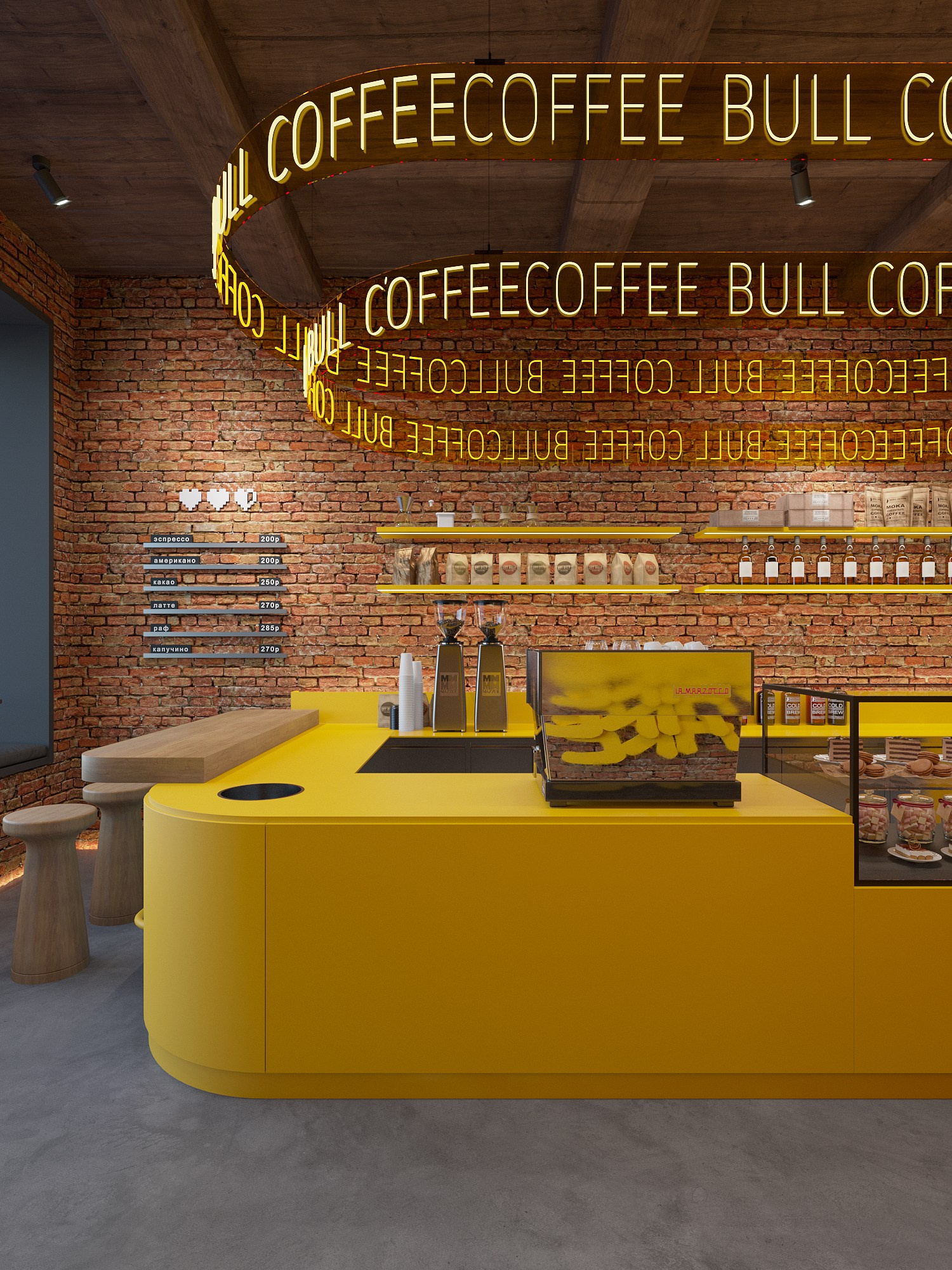 COFFEEBULL / кофейня, 98 м². Rezells Architects — студия дизайна жилых и коммерческих интерьеров