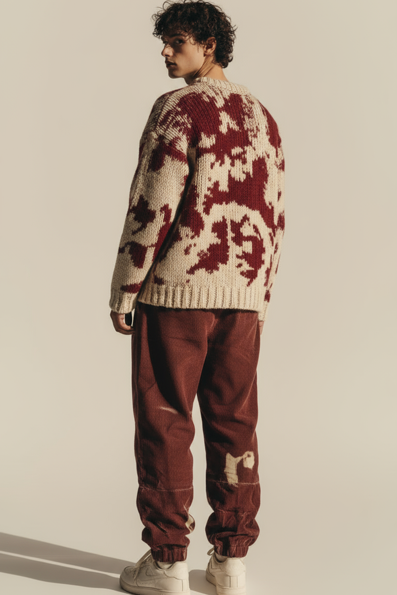 Осенняя коллекция для магазина одежды. Дано фото свитера на вешалке. Создано - фото с моделью с полном образе, в студии и с реквизитом 