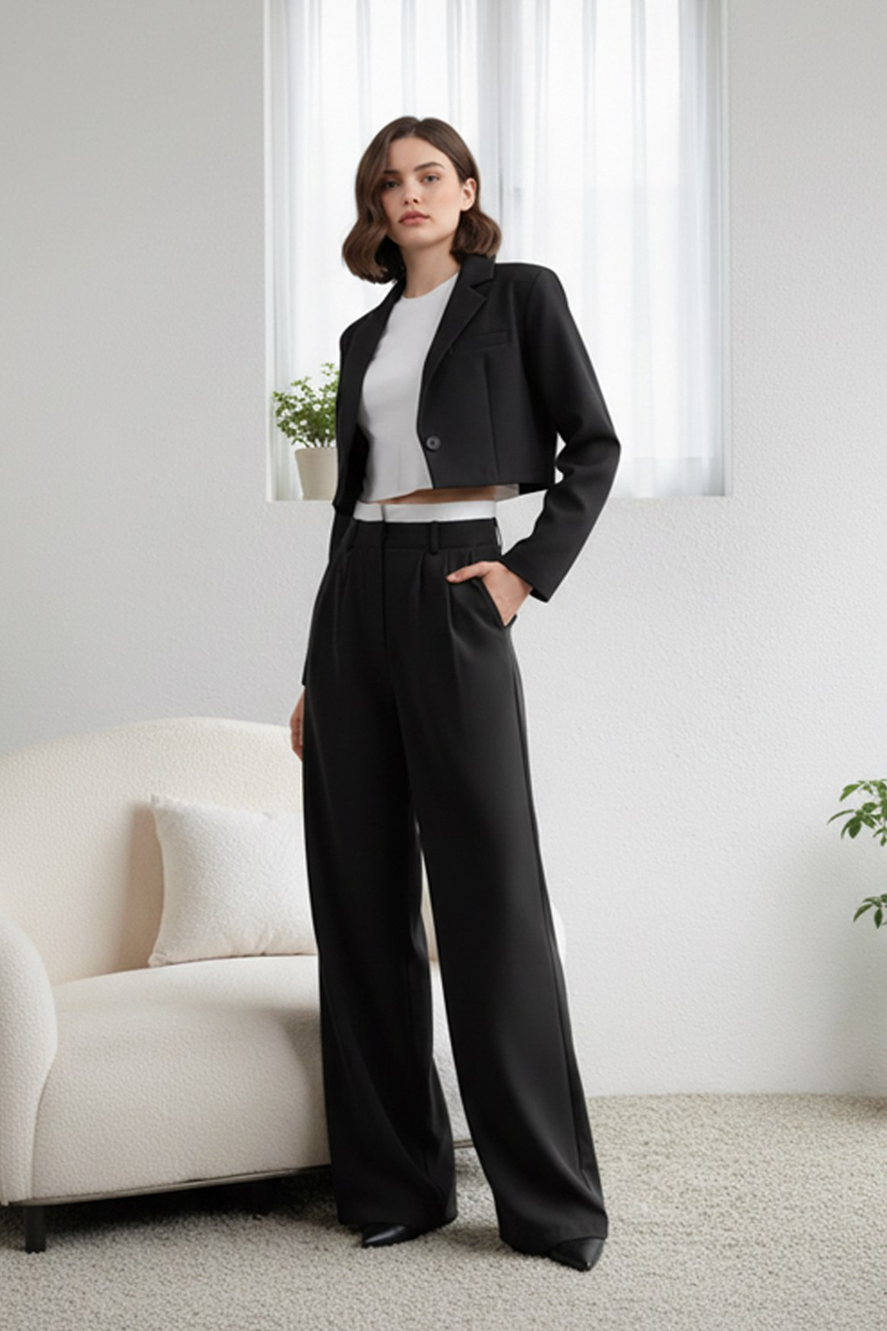 пиджак корткий черный / брюки