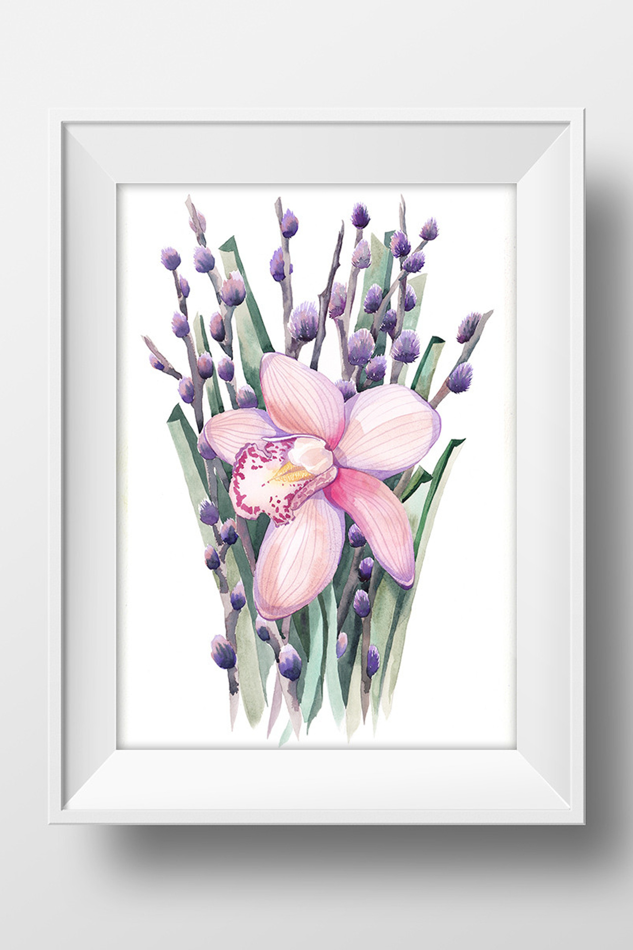 Букет вербы с орхидеей