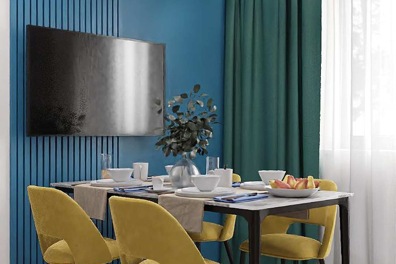 «Сдержанно-яркая» уютная квартира с двумя вариантами цветового решения