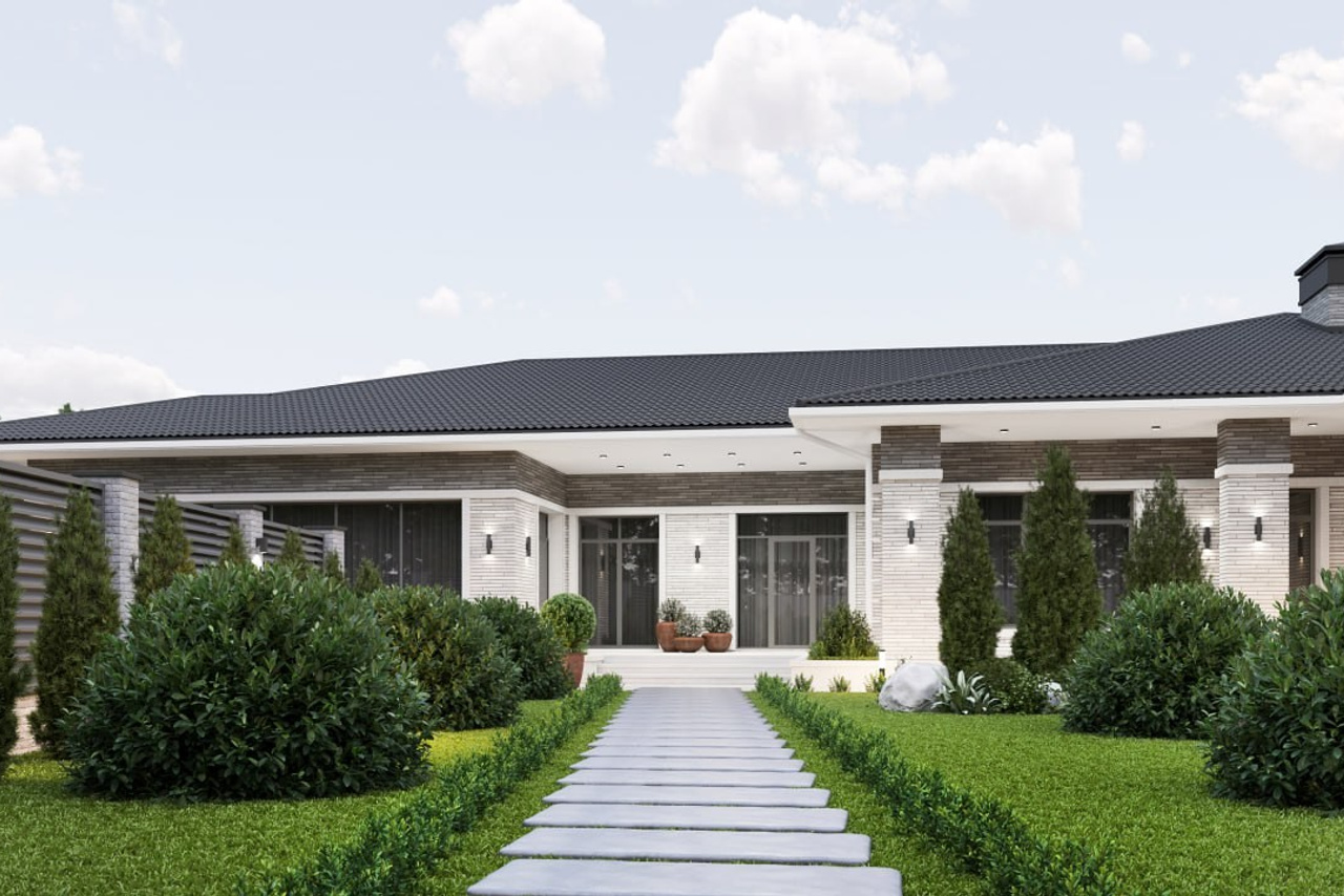 Одноэтажный дом в стиле Райта