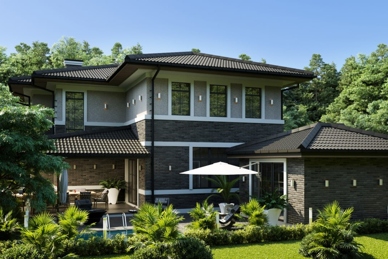 Двухэтажный дом площадью 185 м² в классическом современном стиле в п.Витязево