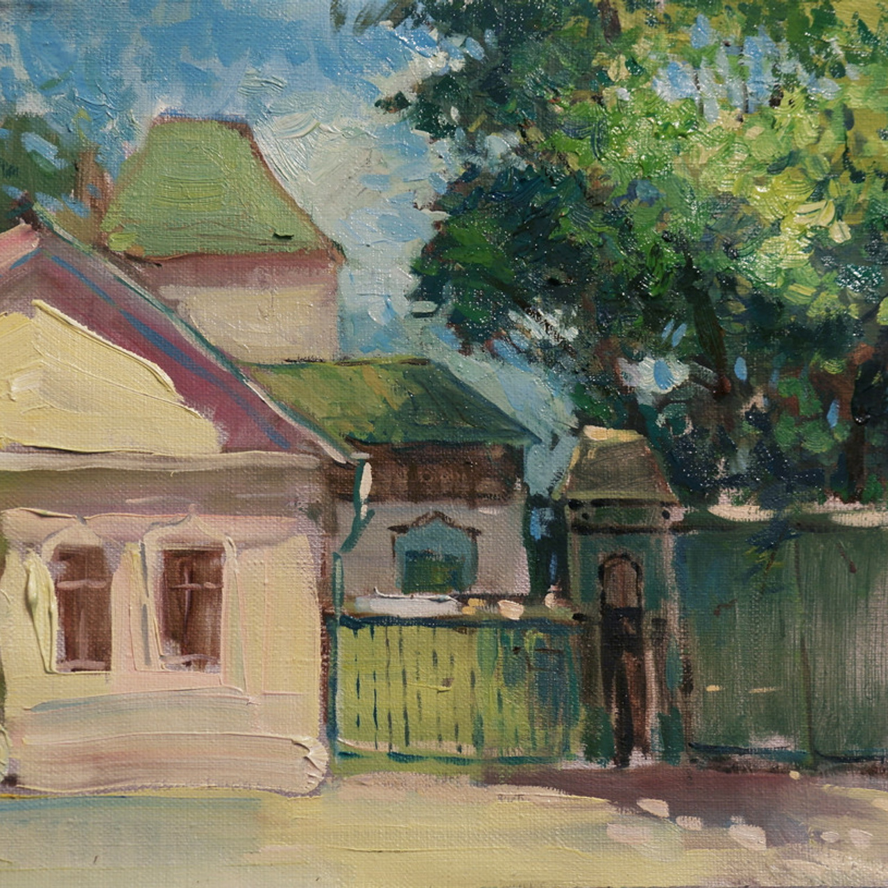 Старая усадьба - 25х35см, картон, масло