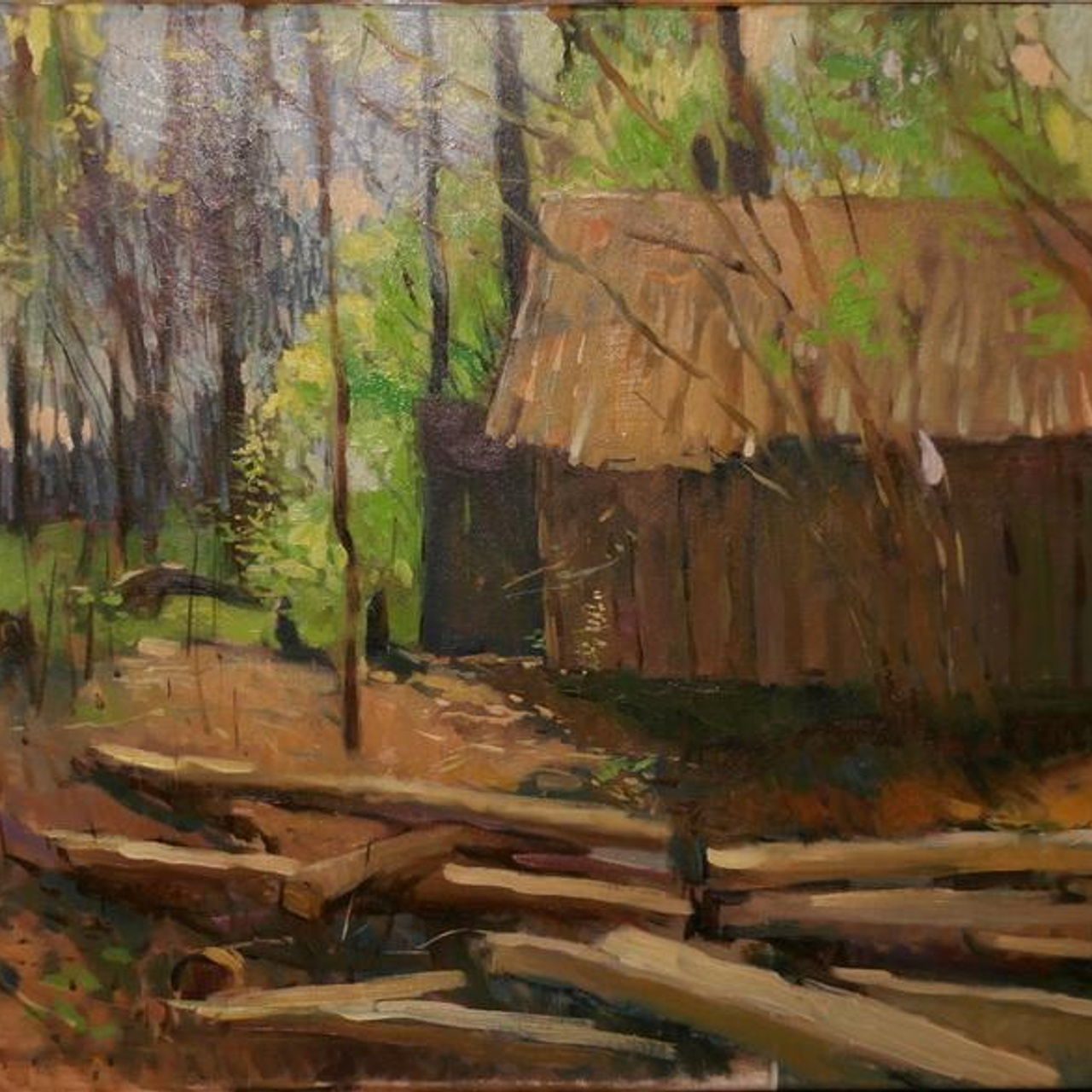 Весна, сараи - 60х120см, холст, масло.