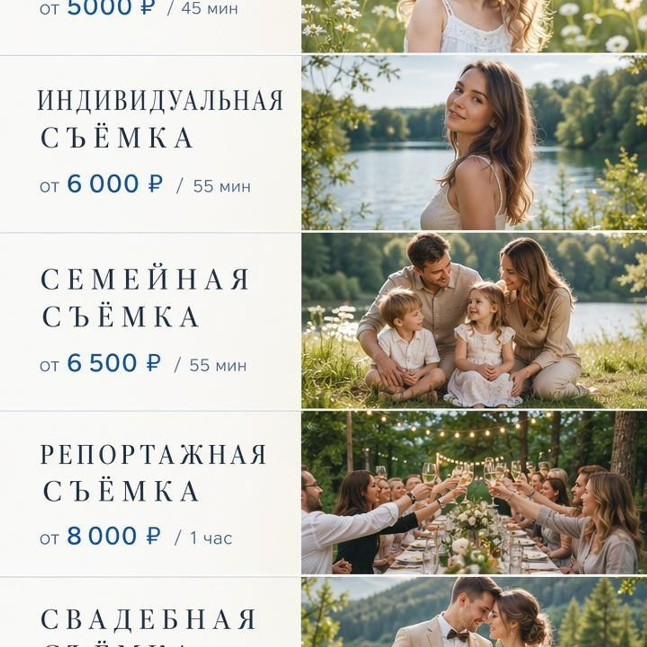Стоимость индивидуальных и&nbsp;семейных съемок