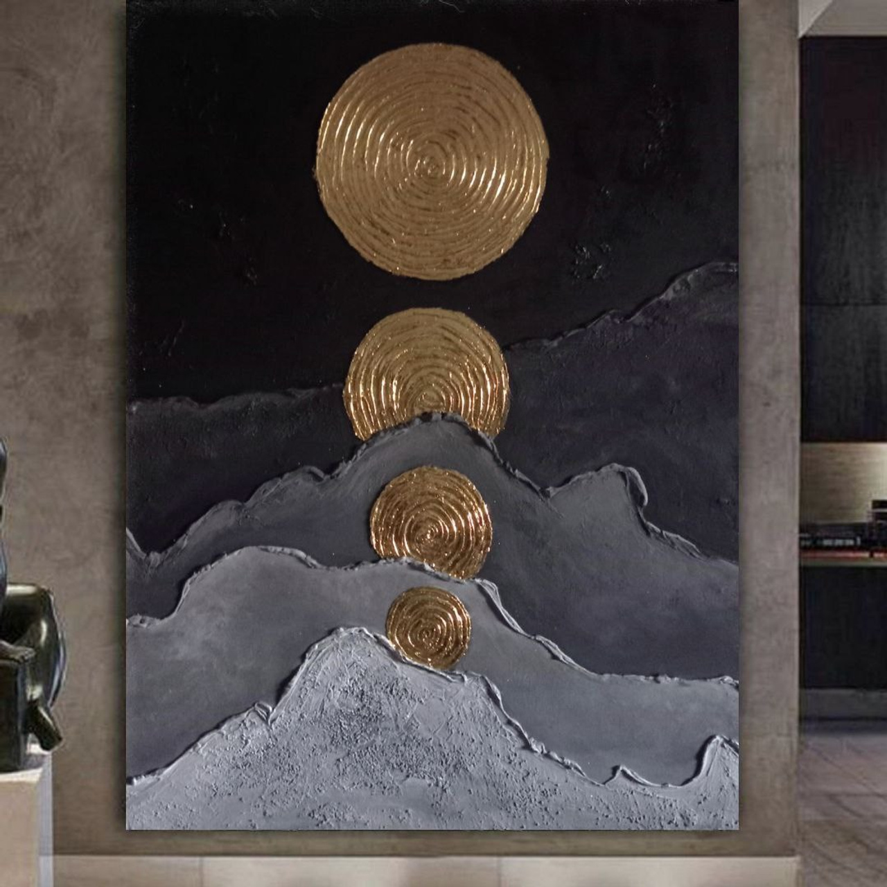 Современная картина в золотых, черных тонах для стильного интерьера. Купить premium art, интерьерные картины в интернет-магазине MONA