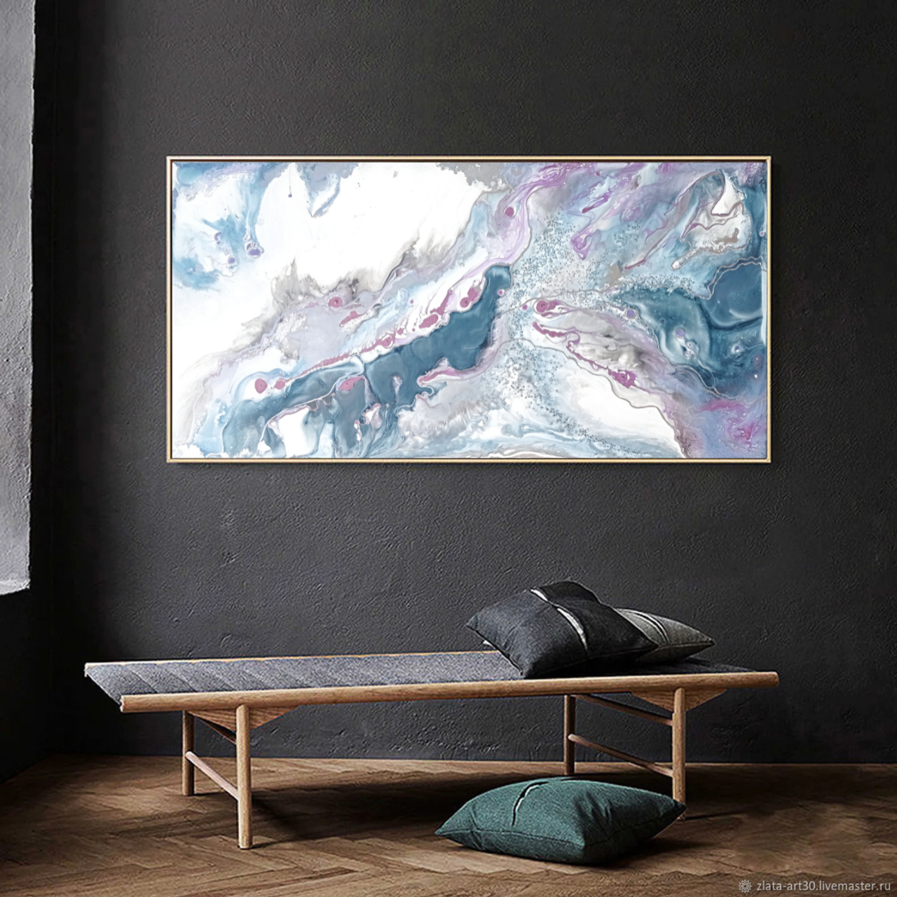 Абстрактная картина в серо-синих-фиолетовых оттенках в стильный дом. Купить premium art, интерьерные картины в интернет-магазине MONA