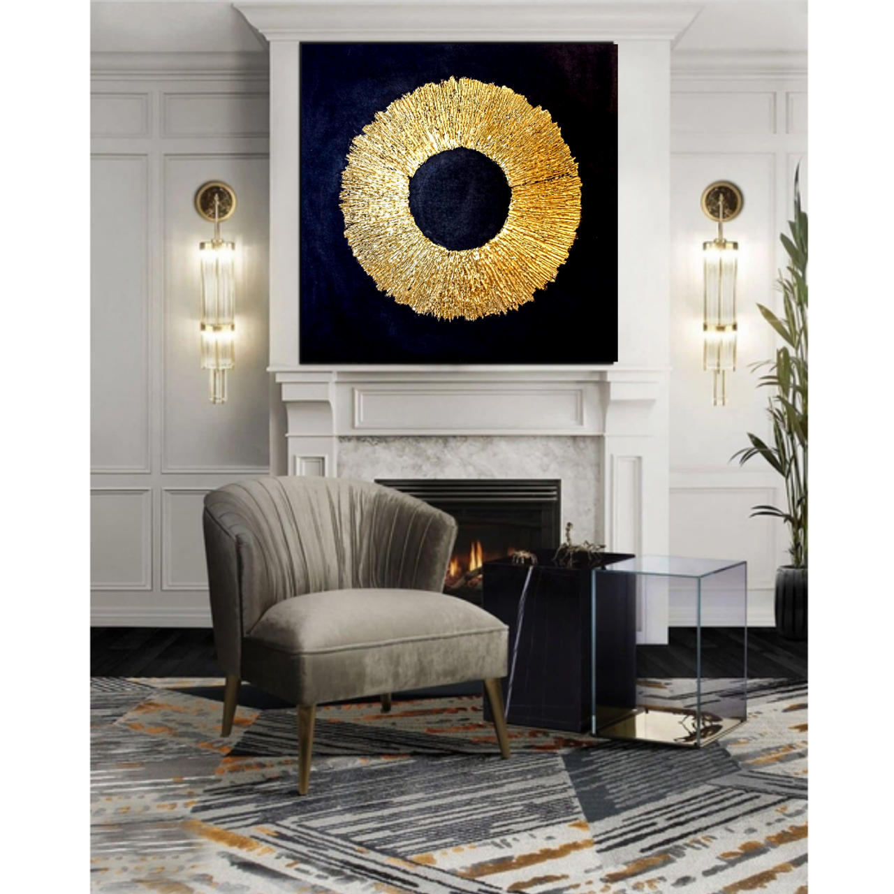 Эстетичные объемная картина для современных интерьеров Золотое солнце. Купить premium art, интерьерные картины в интернет-магазине MONA