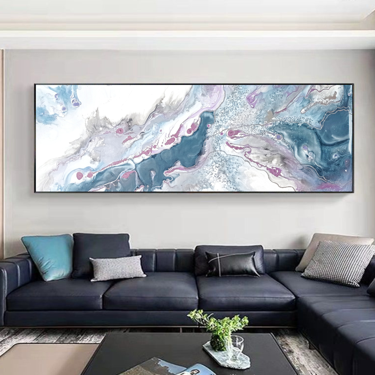 Абстрактная картина в серо-синих-фиолетовых оттенках в стильный дом. Купить premium art, интерьерные картины в интернет-магазине MONA