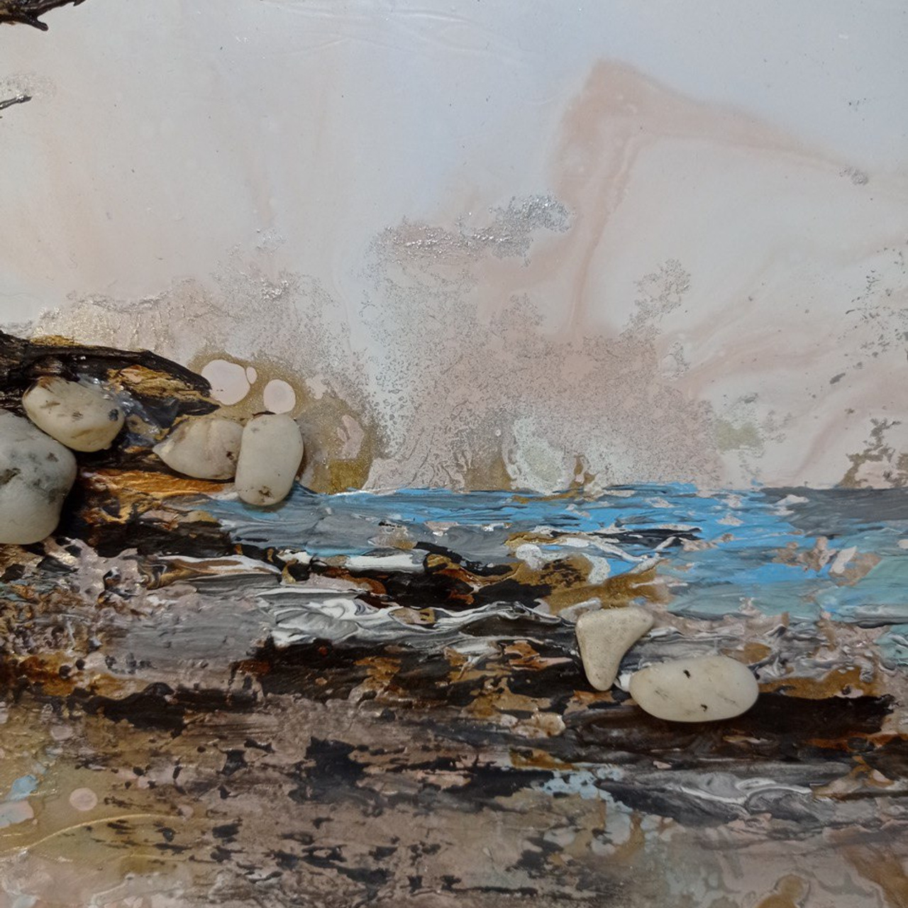 Интерьерная картина с деревом, морем, золотом и серебром. Купить premium art, интерьерные картины в интернет-магазине MONA