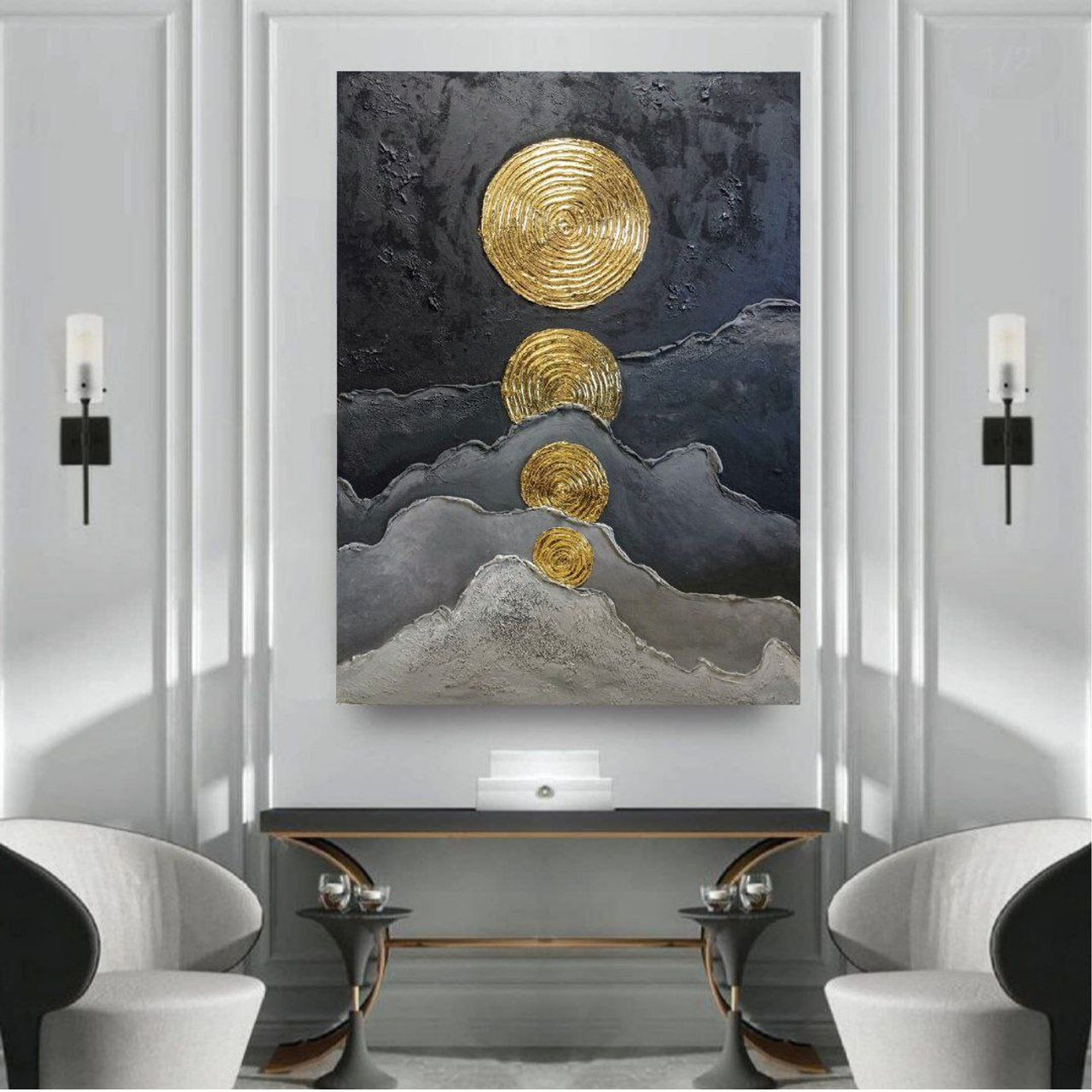 Современная картина в золотых, черных тонах для стильного интерьера. Купить premium art, интерьерные картины в интернет-магазине MONA