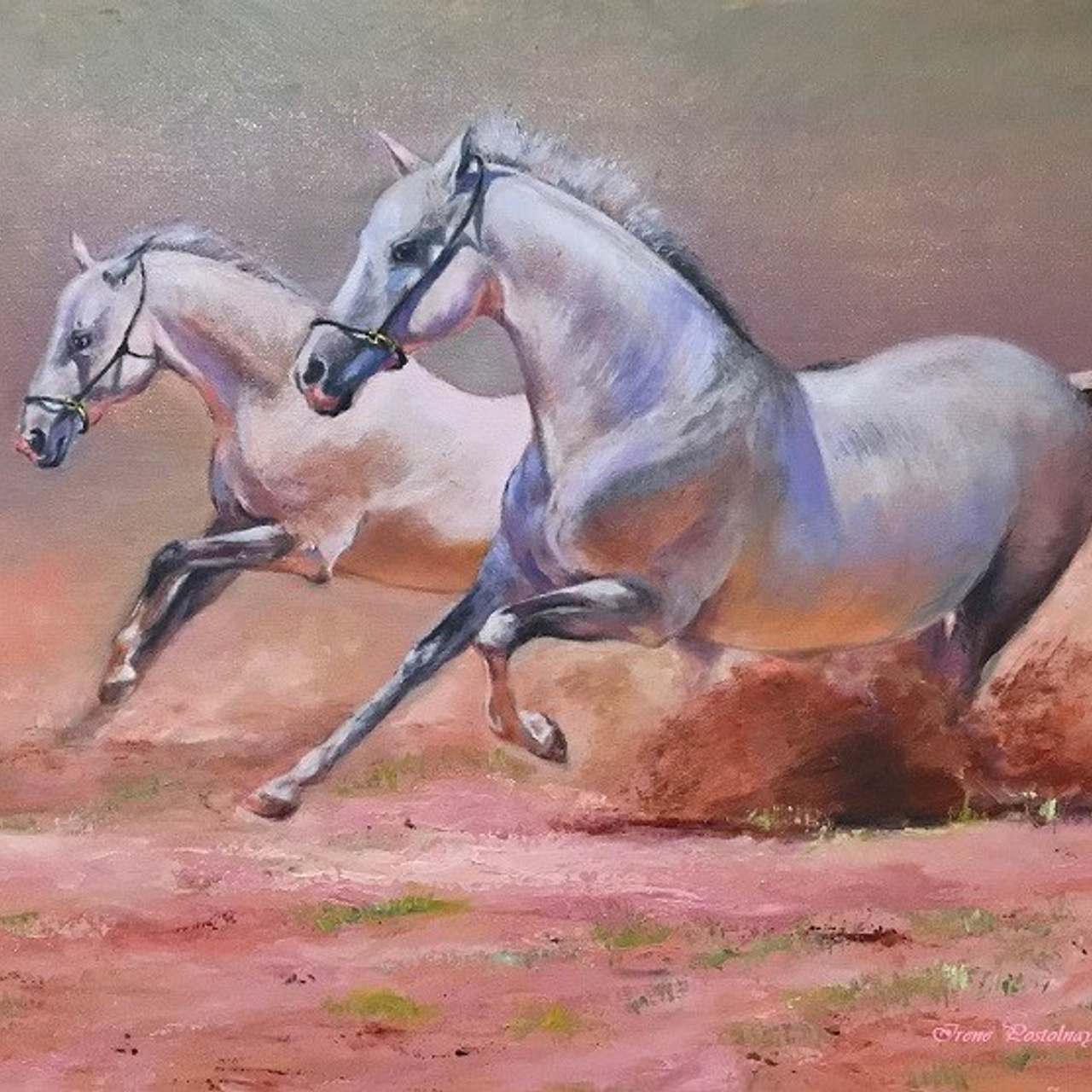 Картина - скачущие лошади, купить картину маслом. Ирэн Постольная