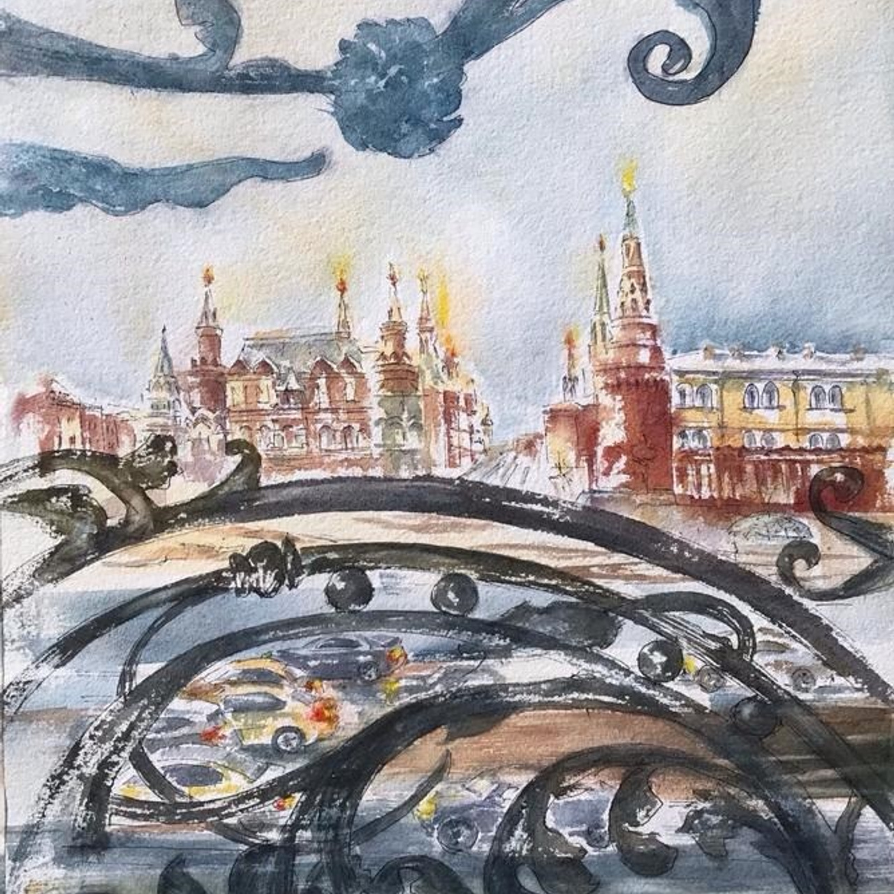 Картина "Из окна Националя", акварель Ирэн Постольная