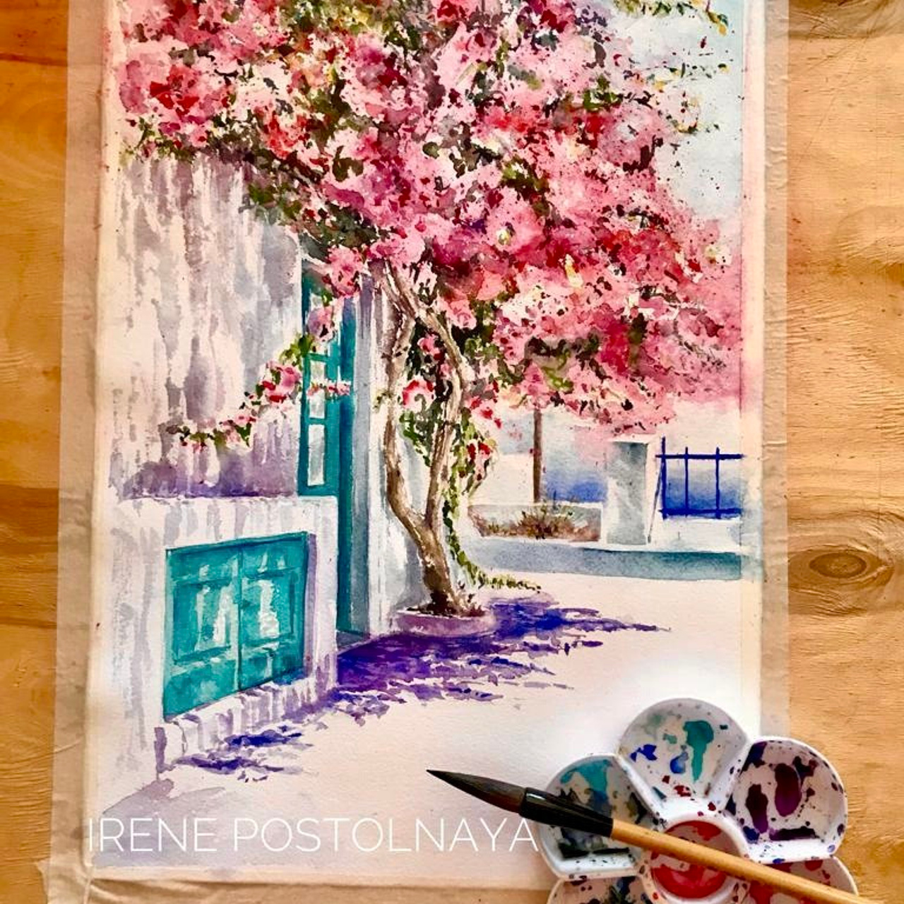 House with Bougainvilleas - interior painting by Irene Postolnaya. Buy a painting