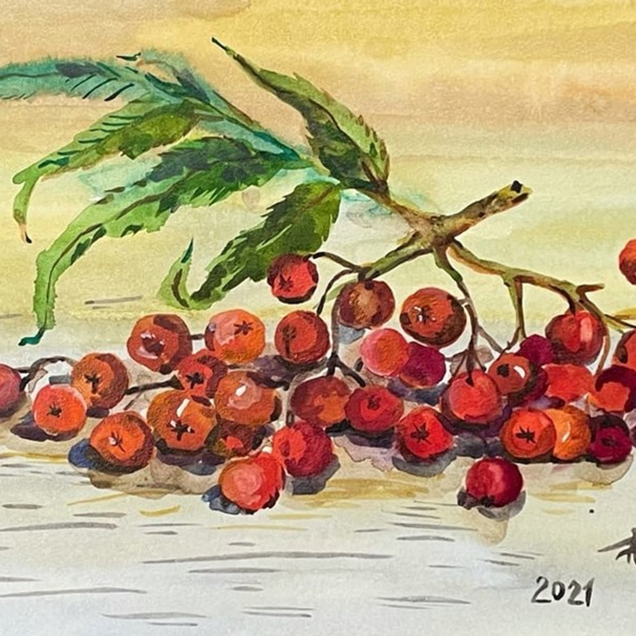 «Рябина». Акварель, 18х13 см., 2021. В частной коллекции