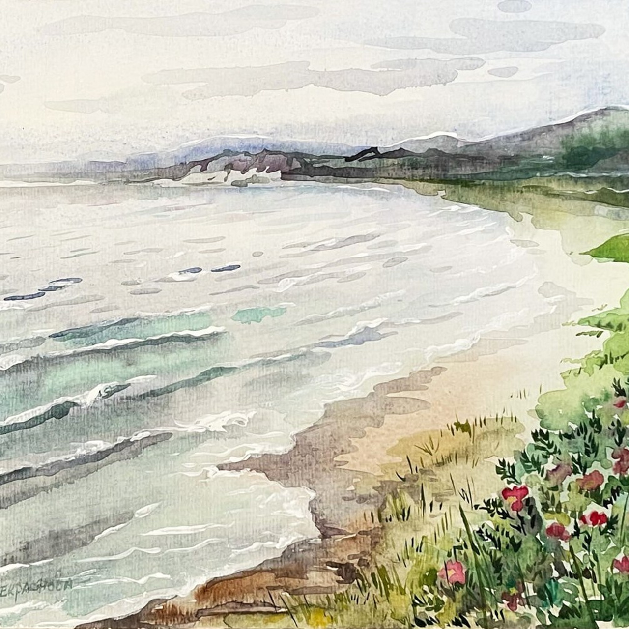 «Белый пляж». Акварель,  30х24 см., 2019