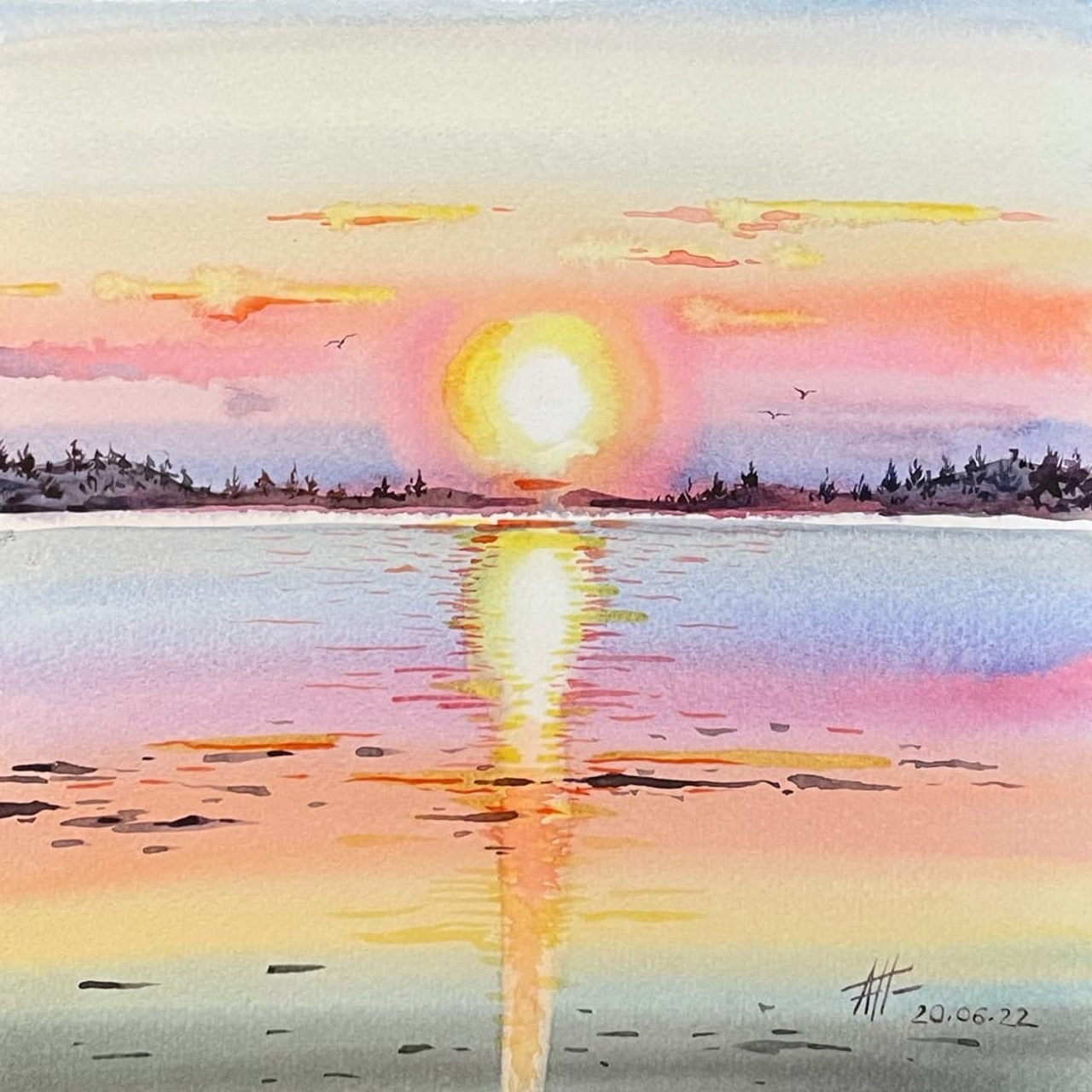 «Солнце». Акварель, 21х21см., 2022