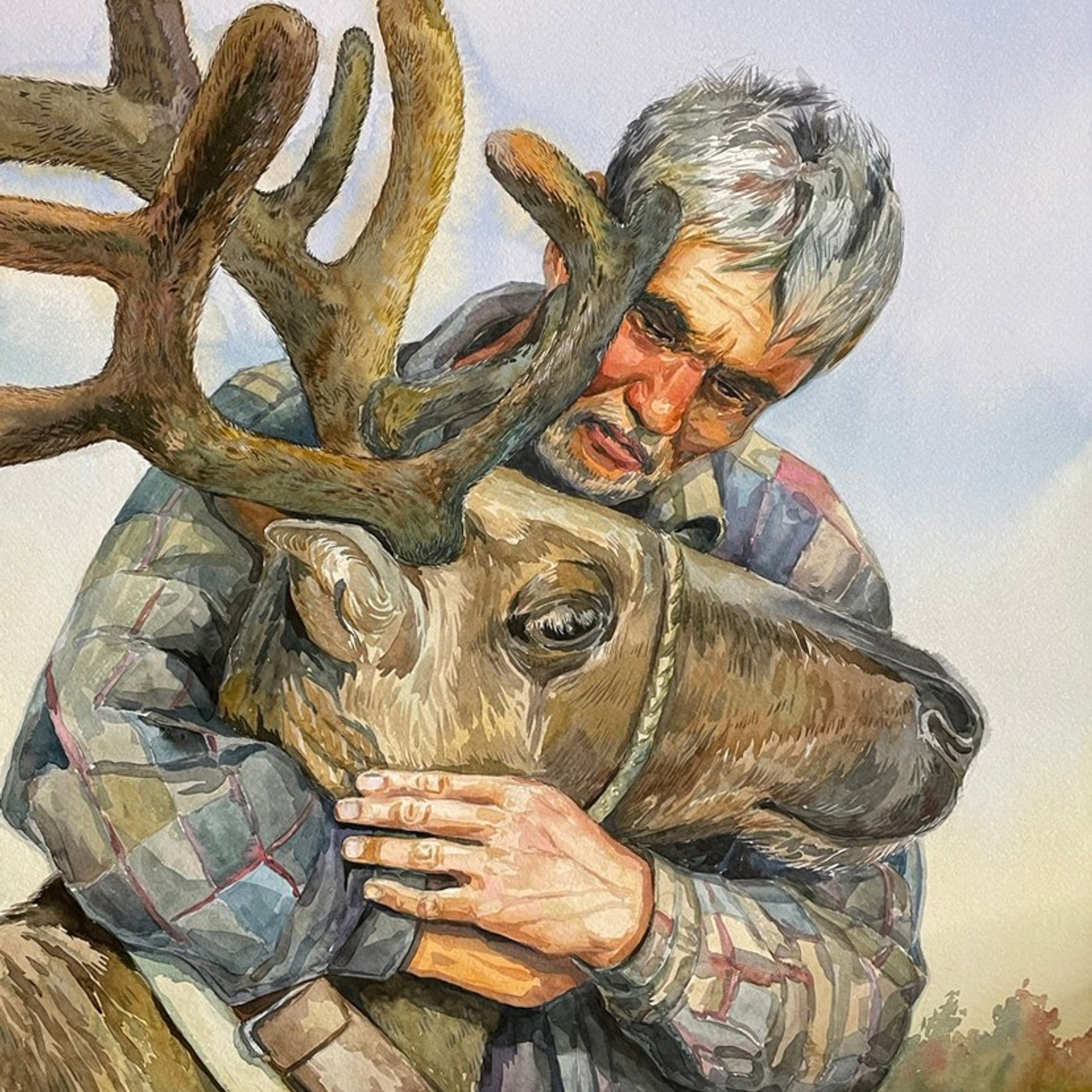 «Оленевод». Акварель,  56х87 см., 2024